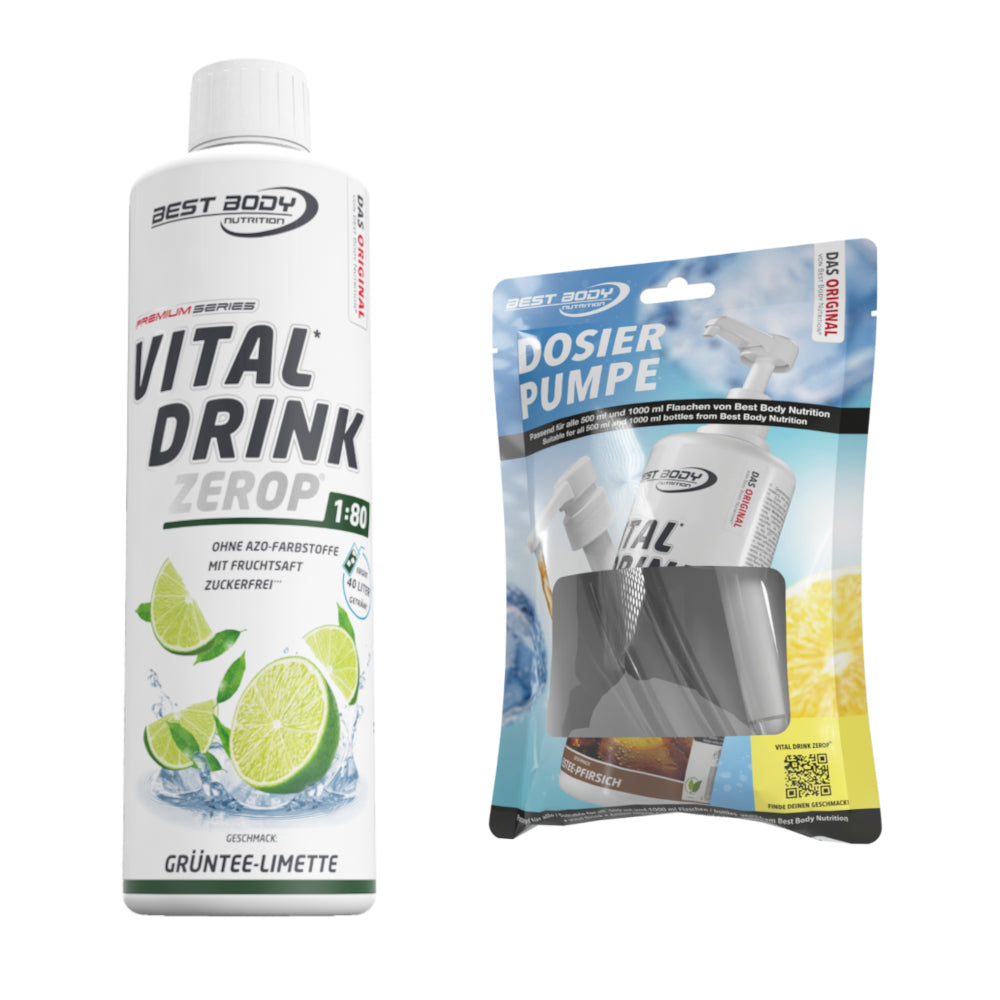Vital Drink Zerop - Grüntee Limette - 0,5 L + Dosierpumpe#geschmack_gr-ntee-limette