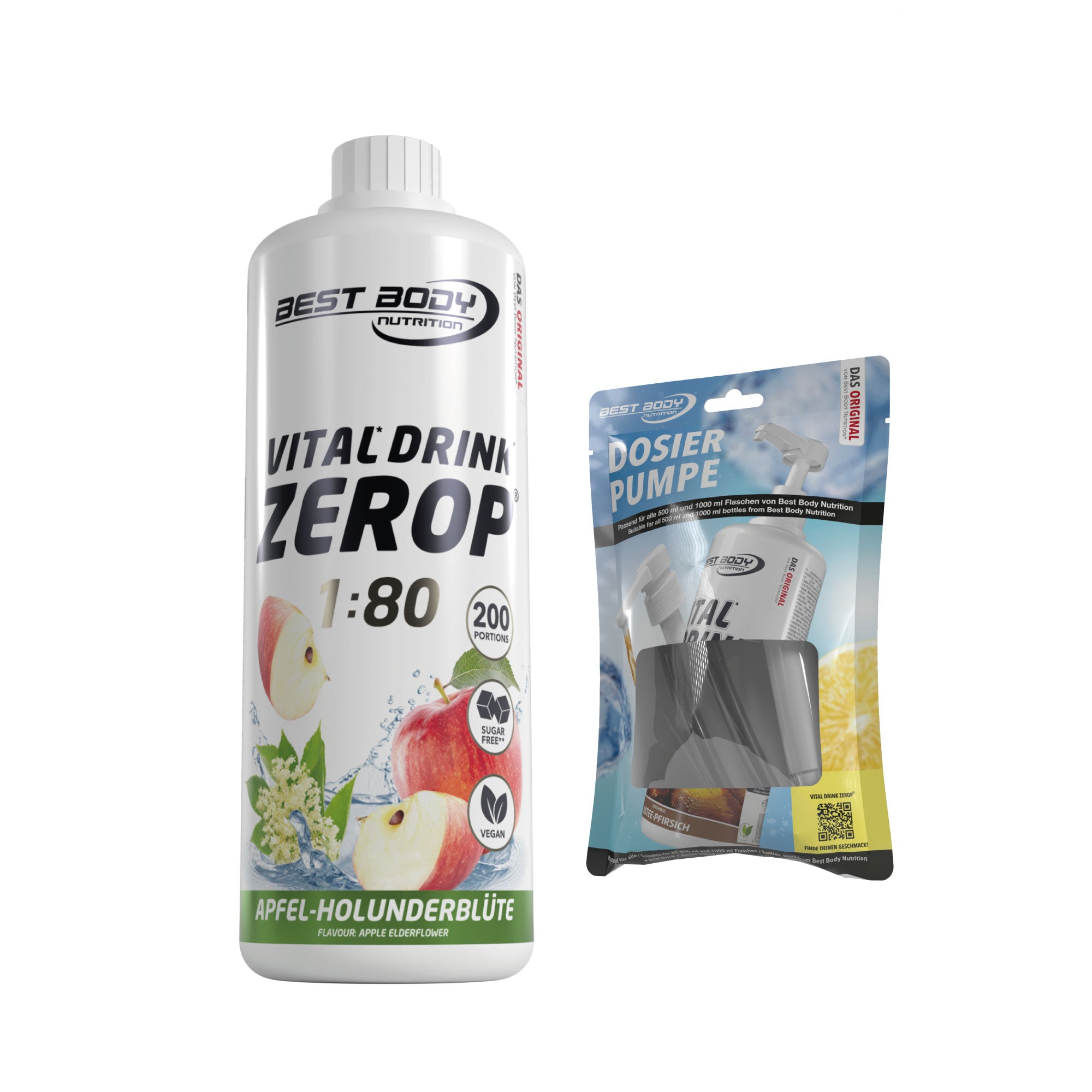 Vital Drink Zerop - Apfel Holunderblüte - 1 L + Dosierpumpe#geschmack_apfel-holunderbl-te