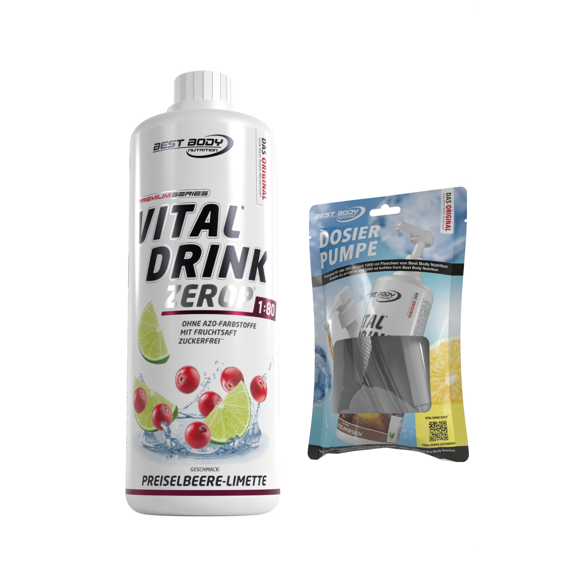 Vital Drink Zerop - Preiselbeere Limette - 1 L + Dosierpumpe#geschmack_preiselbeere-limette