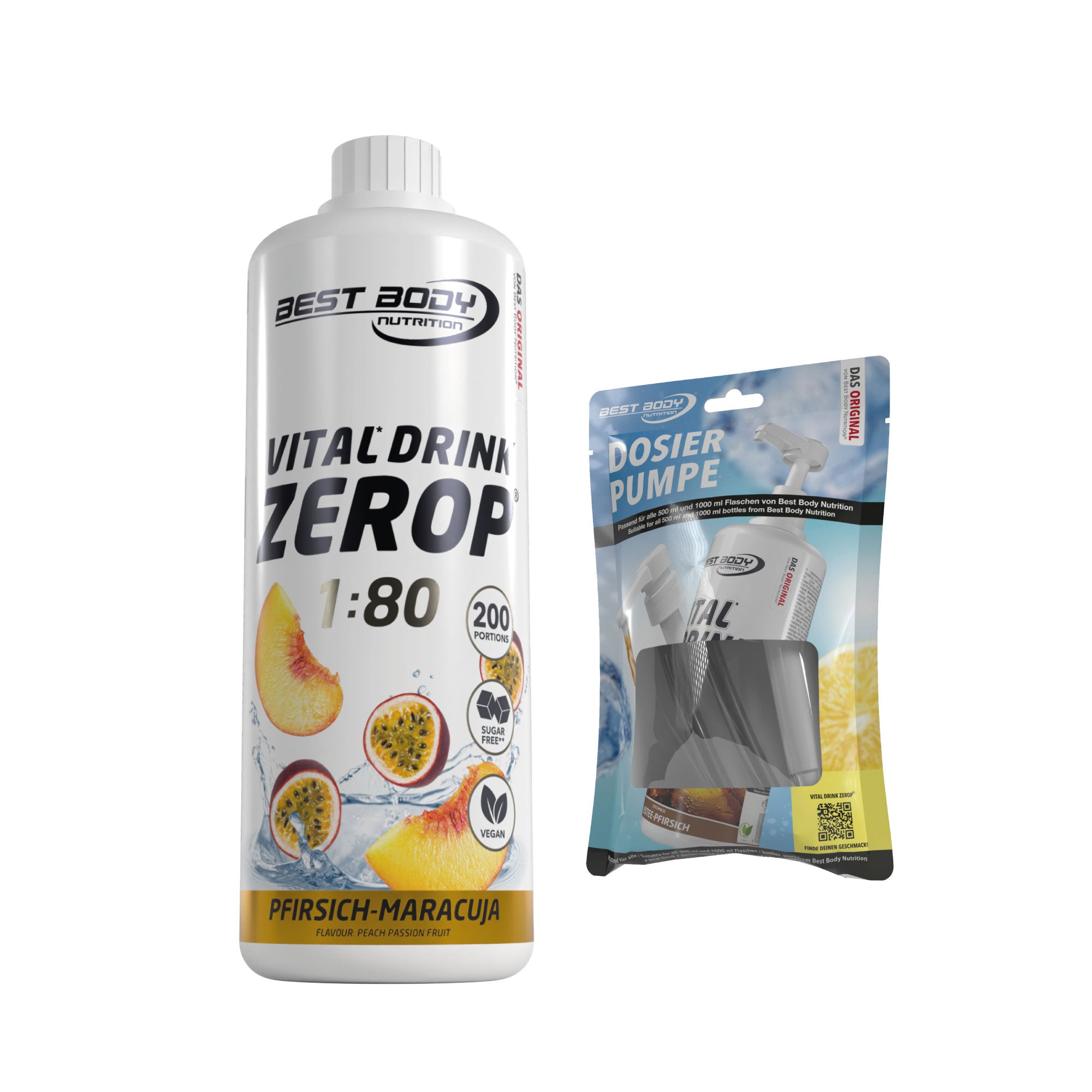 Vital Drink Zerop - Pfirsich Maracuja - 1 L + Dosierpumpe#geschmack_pfirsich-maracuja