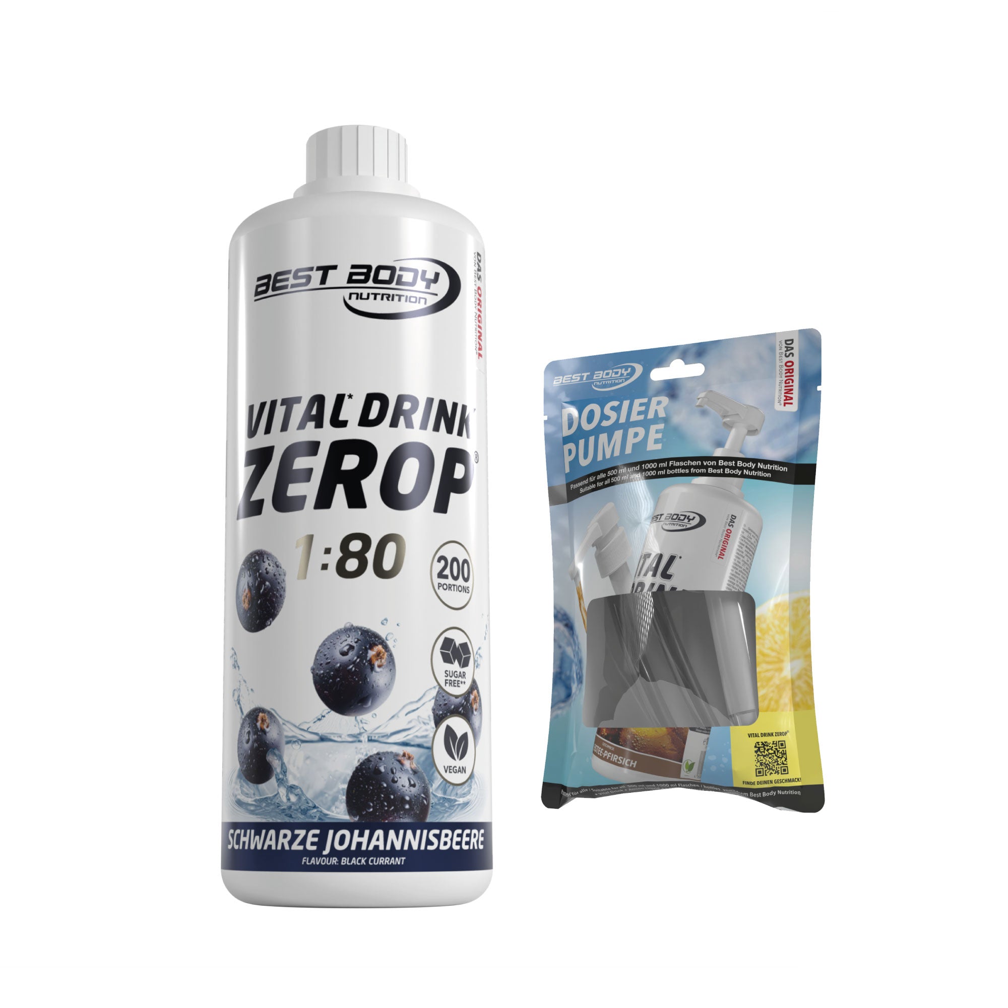 Vital Drink Zerop - Schwarze Johannisbeere - 1 L + Dosierpumpe#geschmack_schwarze-johannisbeere