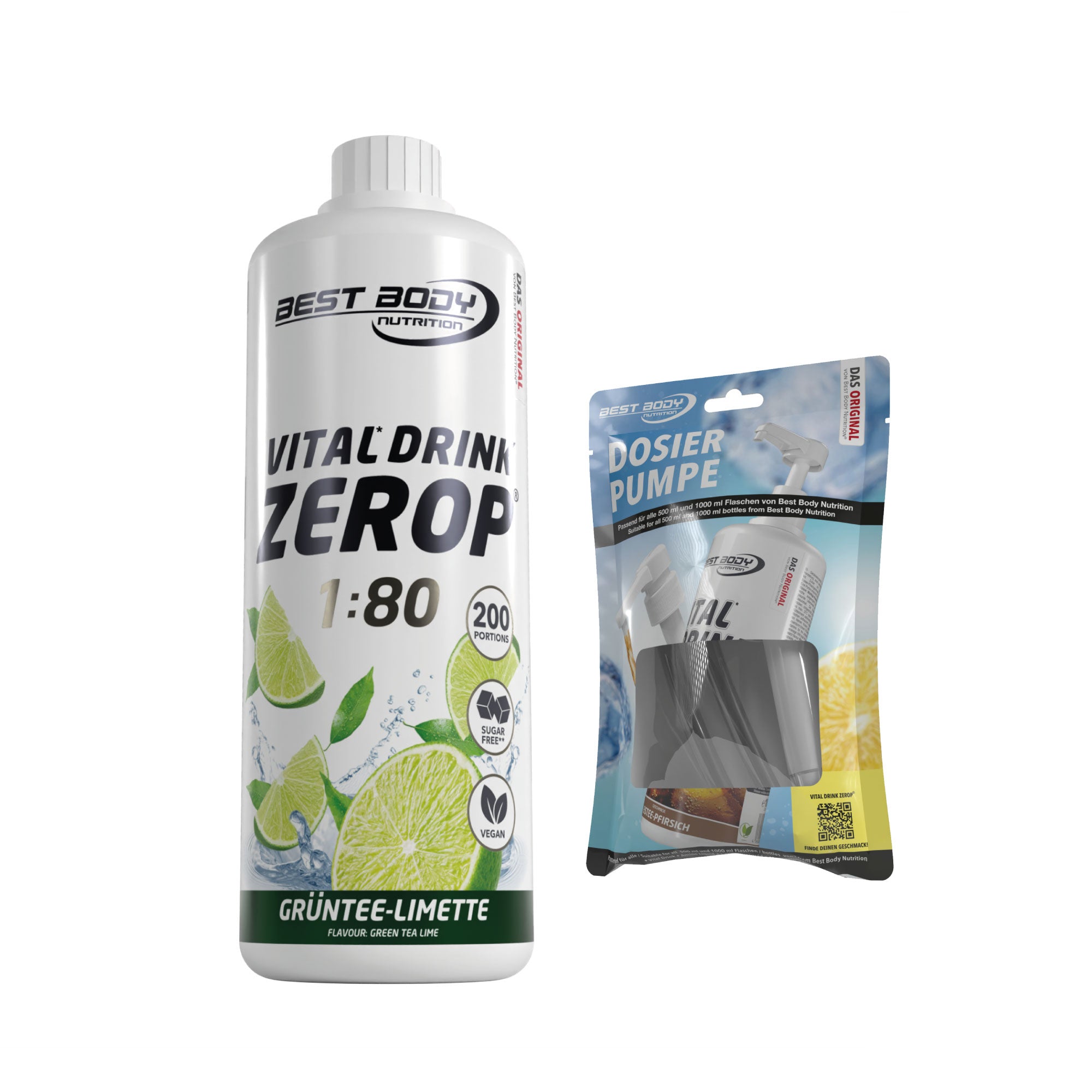 Vital Drink Zerop - Grüntee Limette - 1 L + Dosierpumpe#geschmack_gr-ntee-limette