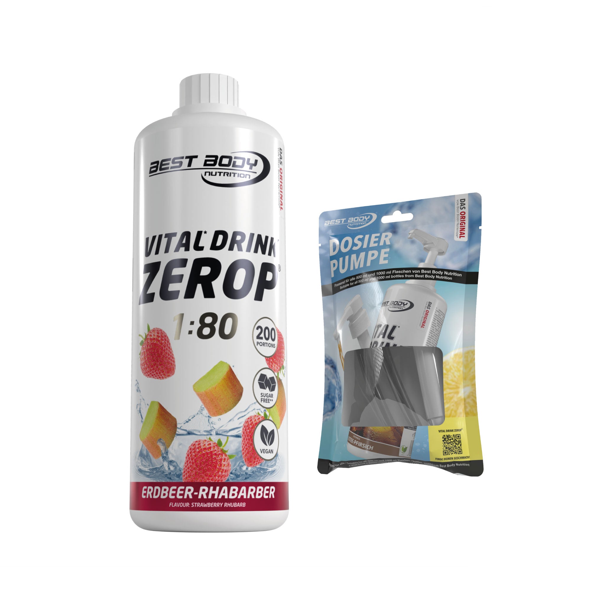Vital Drink Zerop - Erdbeere Rhabarber - 1 L + Dosierpumpe#geschmack_erdbeere-rhabarber