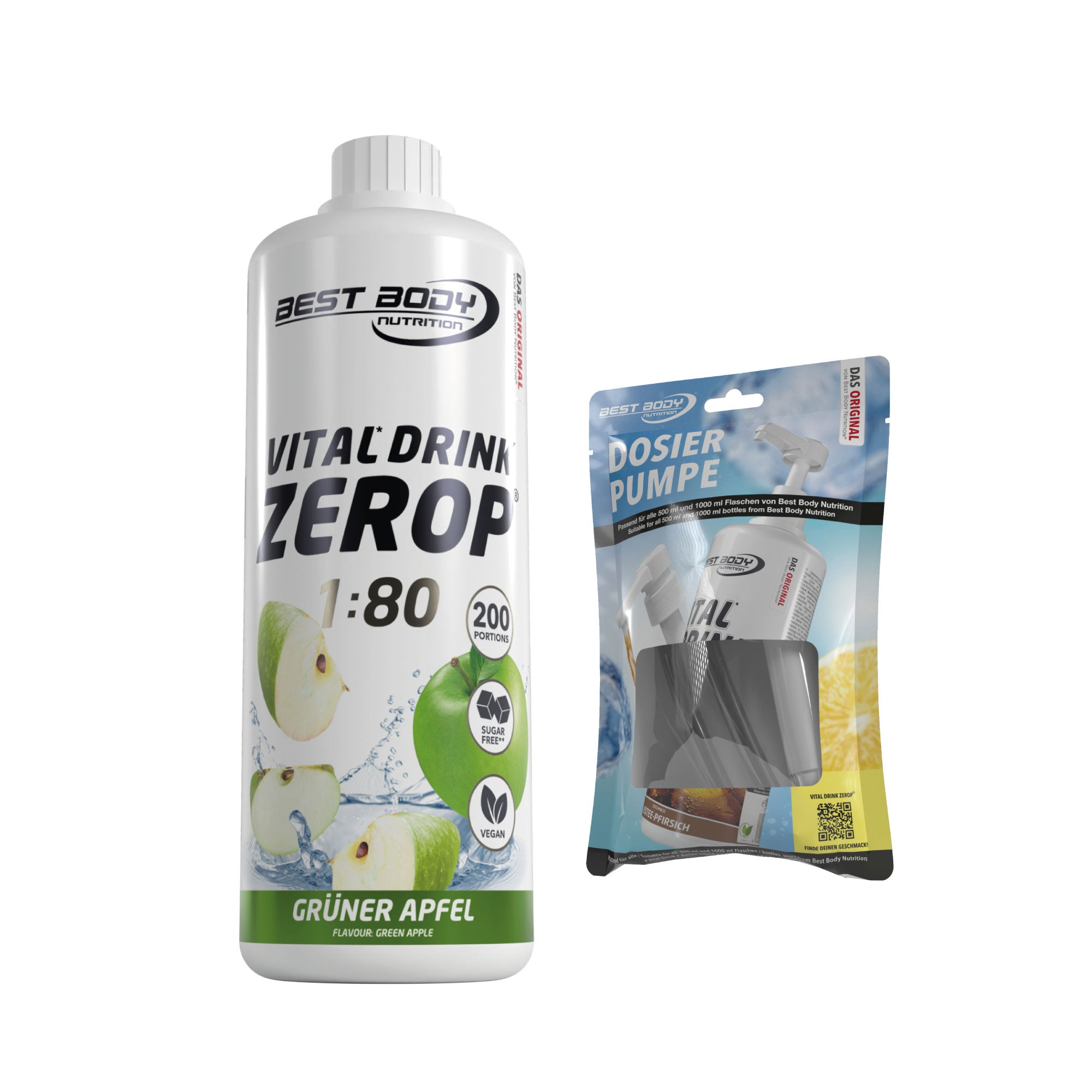 Vital Drink Zerop - Grüner Apfel - 1 L + Dosierpumpe#geschmack_gr-ner-apfel