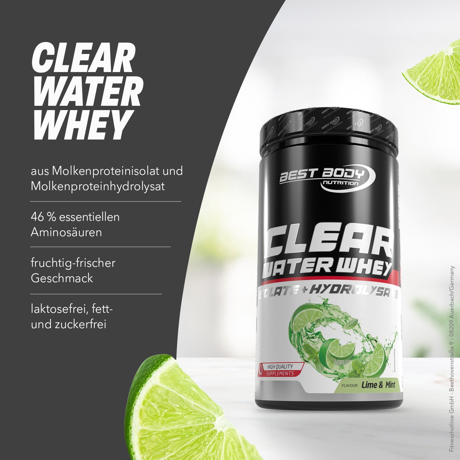 Clear Water Whey Isolate + Hydrolysate - Lime & Mint - 450 g Dose#geschmack_lime-mint