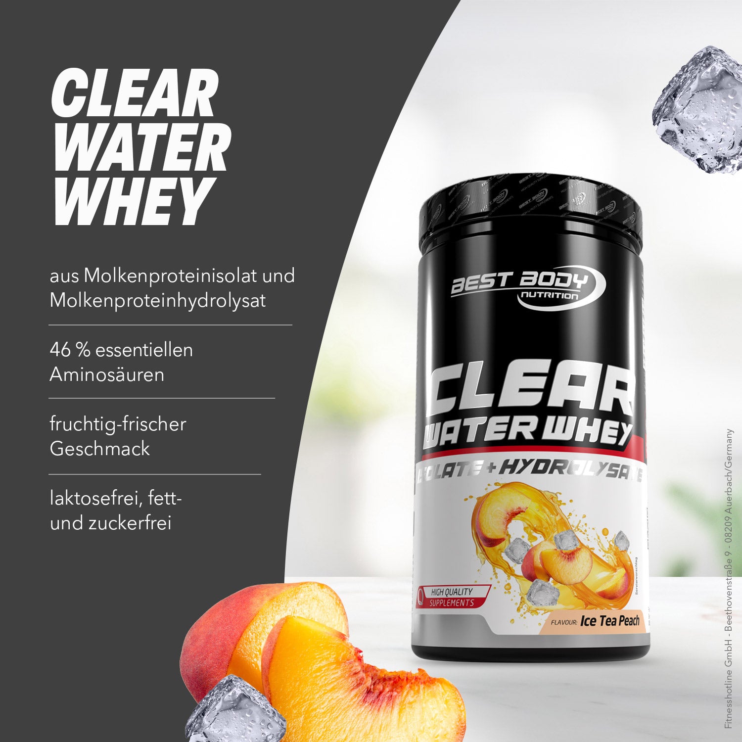 Clear Water Whey Isolate + Hydrolysate - Ice Tea Peach - 450 g Dose#geschmack_ice-tea-peach