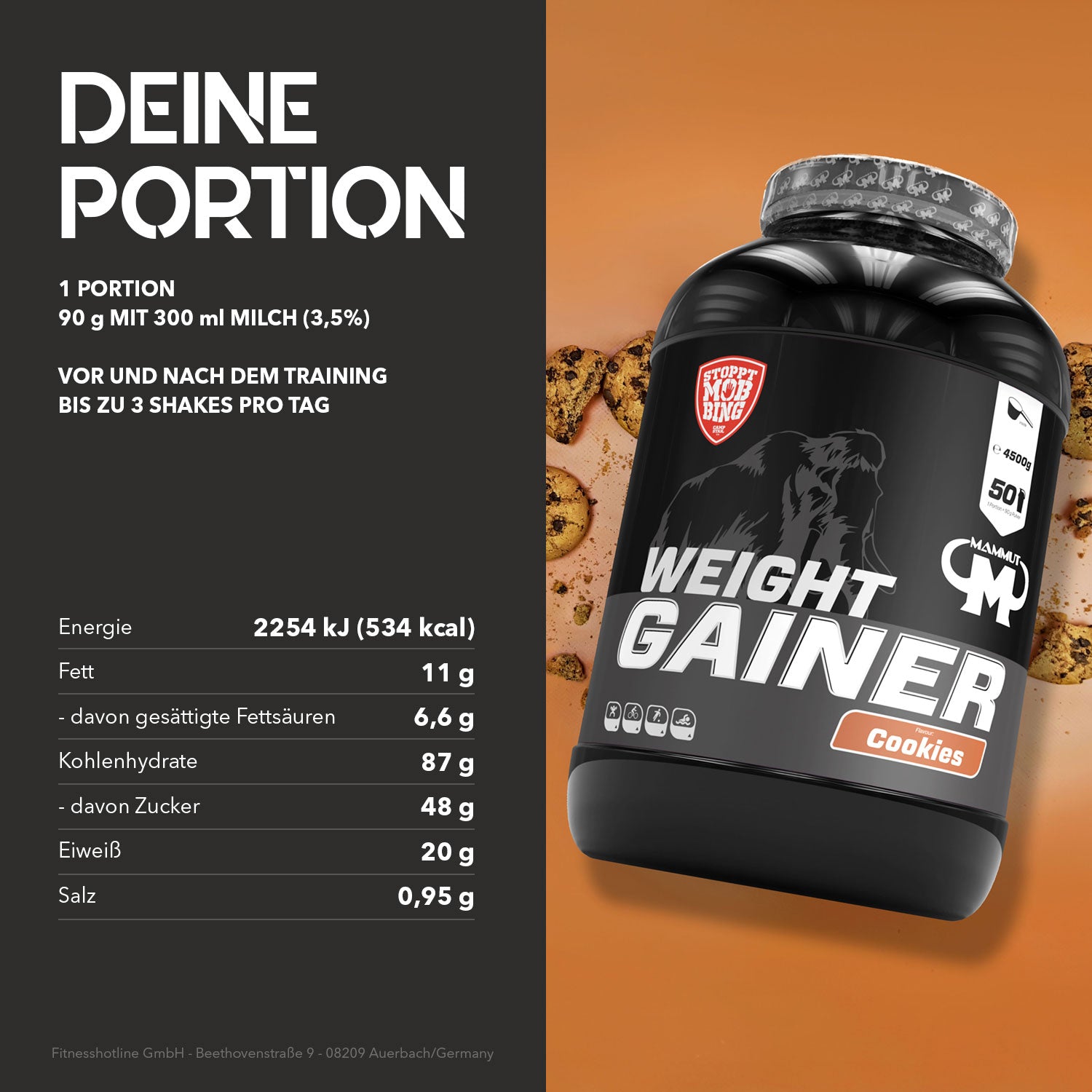 Weight Gainer Crash 5000 - Cookies - 4500 g Dose#geschmack_cookies