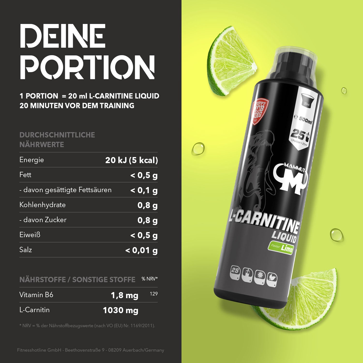 L-Carnitine Liquid - Limette - 500 ml Flasche#_