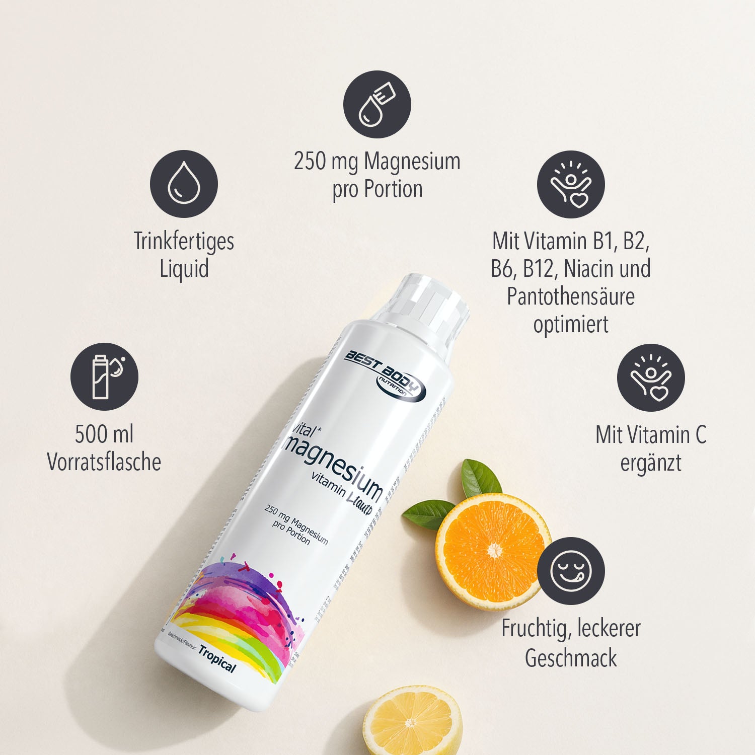 Magnesium Vitamin Liquid - Tropical - 500 ml Flasche#_