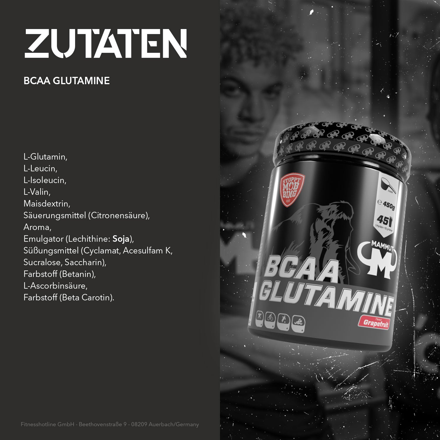 BCAA Glutamine Powder - Grapefruit - 450 g Dose#_