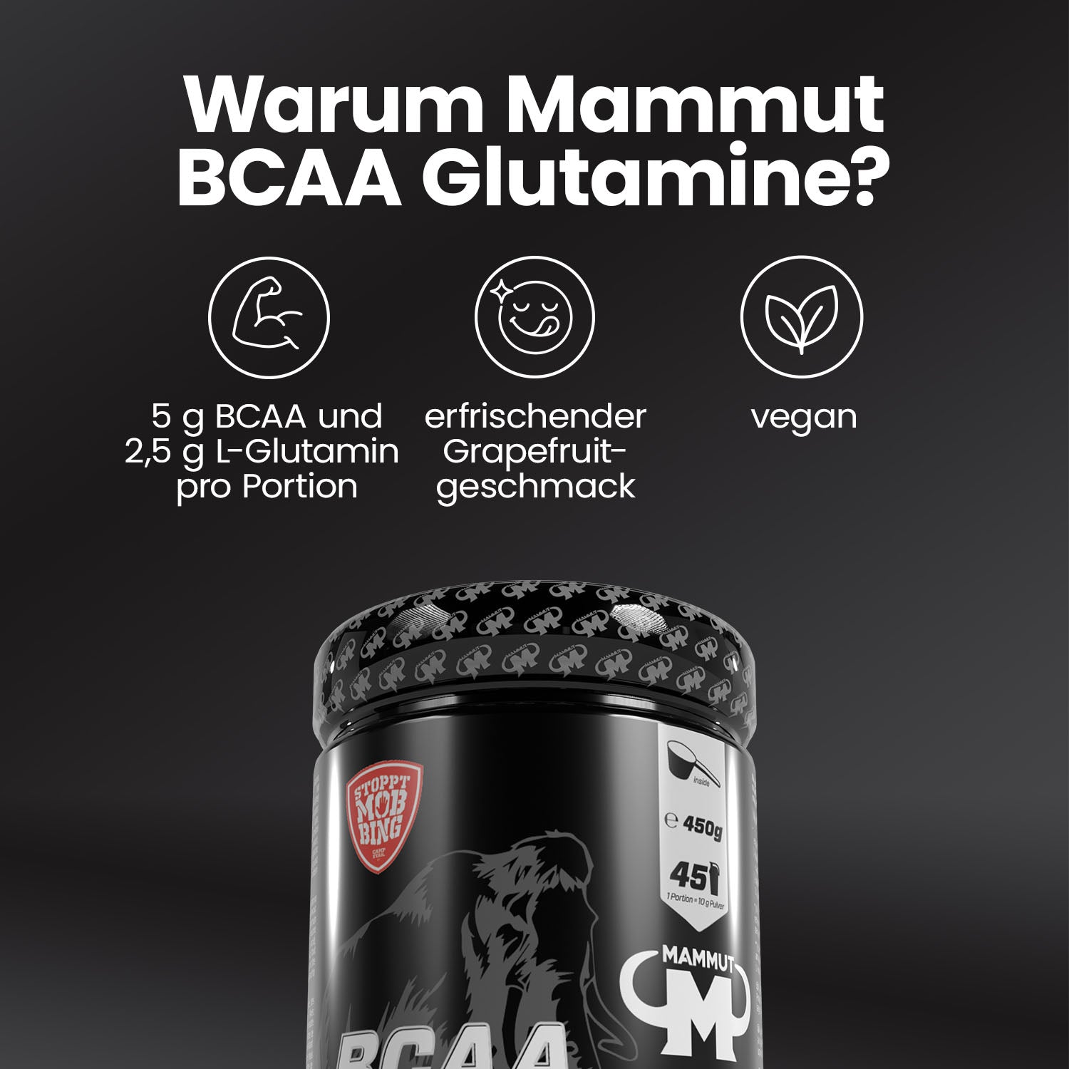 BCAA Glutamine Powder - Grapefruit - 450 g Dose#_