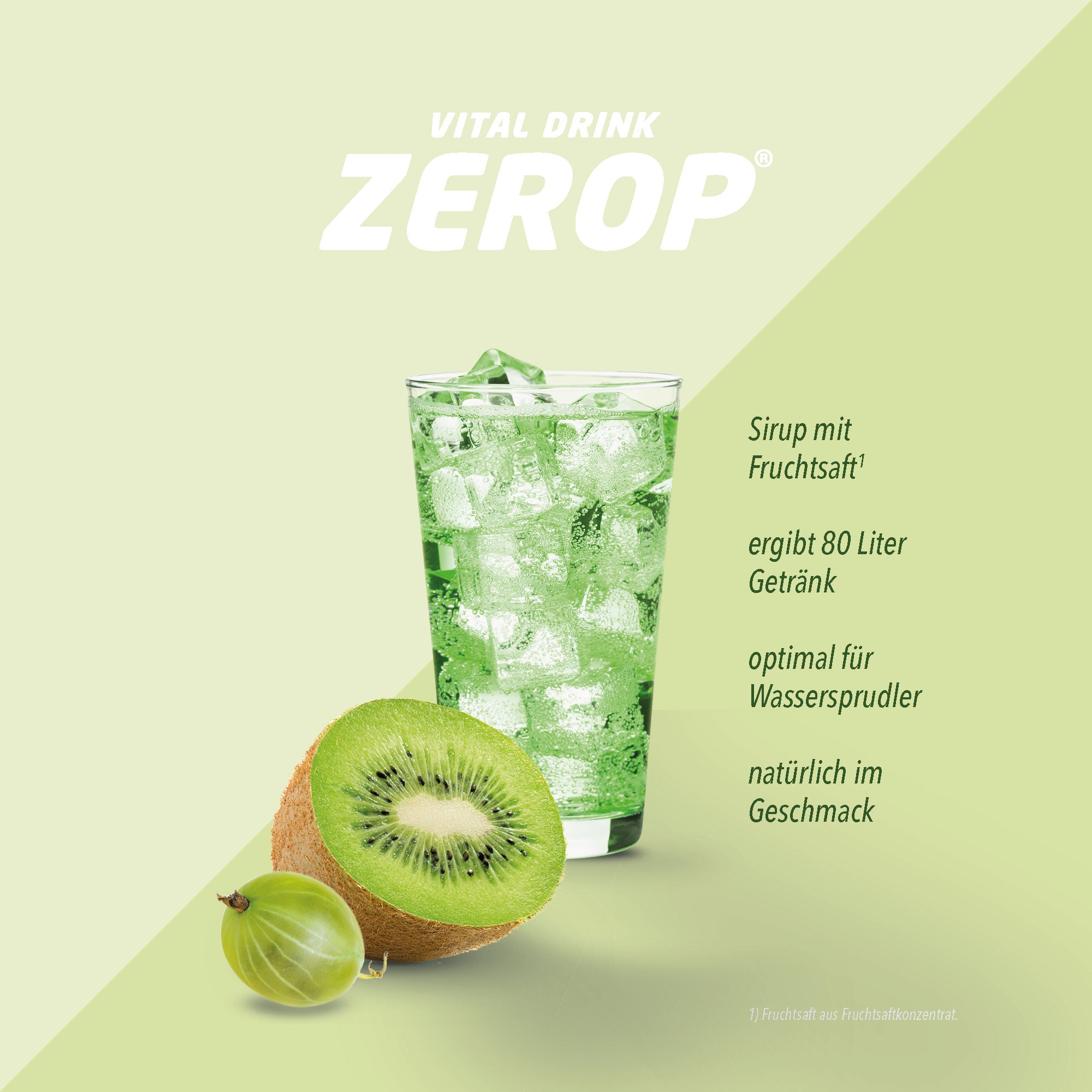 Vital Drink Zerop - Kiwi Stachelbeere - 1000 ml Flasche#geschmack_kiwi-stachelbeere