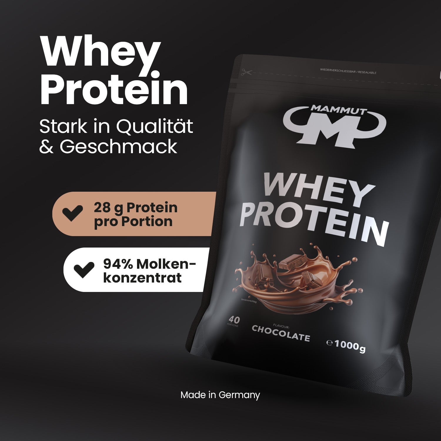 Whey Protein - Chocolate - 1000 g Zipp-Beutel#geschmack_chocolate