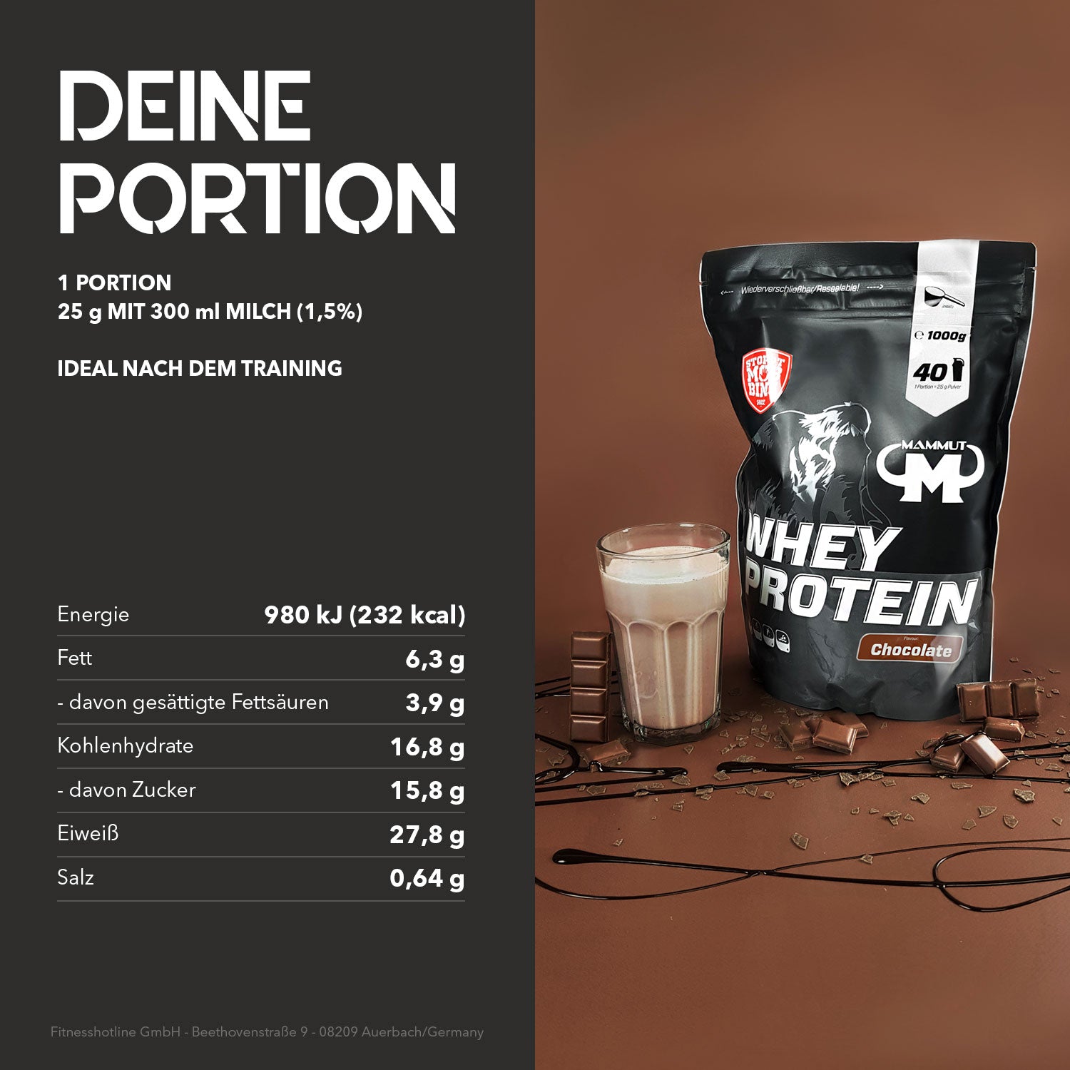 Whey Protein - Chocolate - 1000 g Zipp-Beutel#geschmack_chocolate