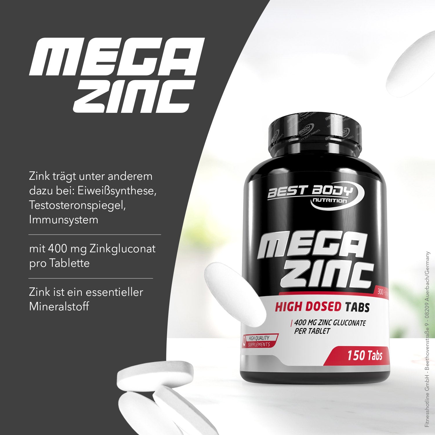 Professional Mega Zinc Tabs - 150 Stück/Dose#_