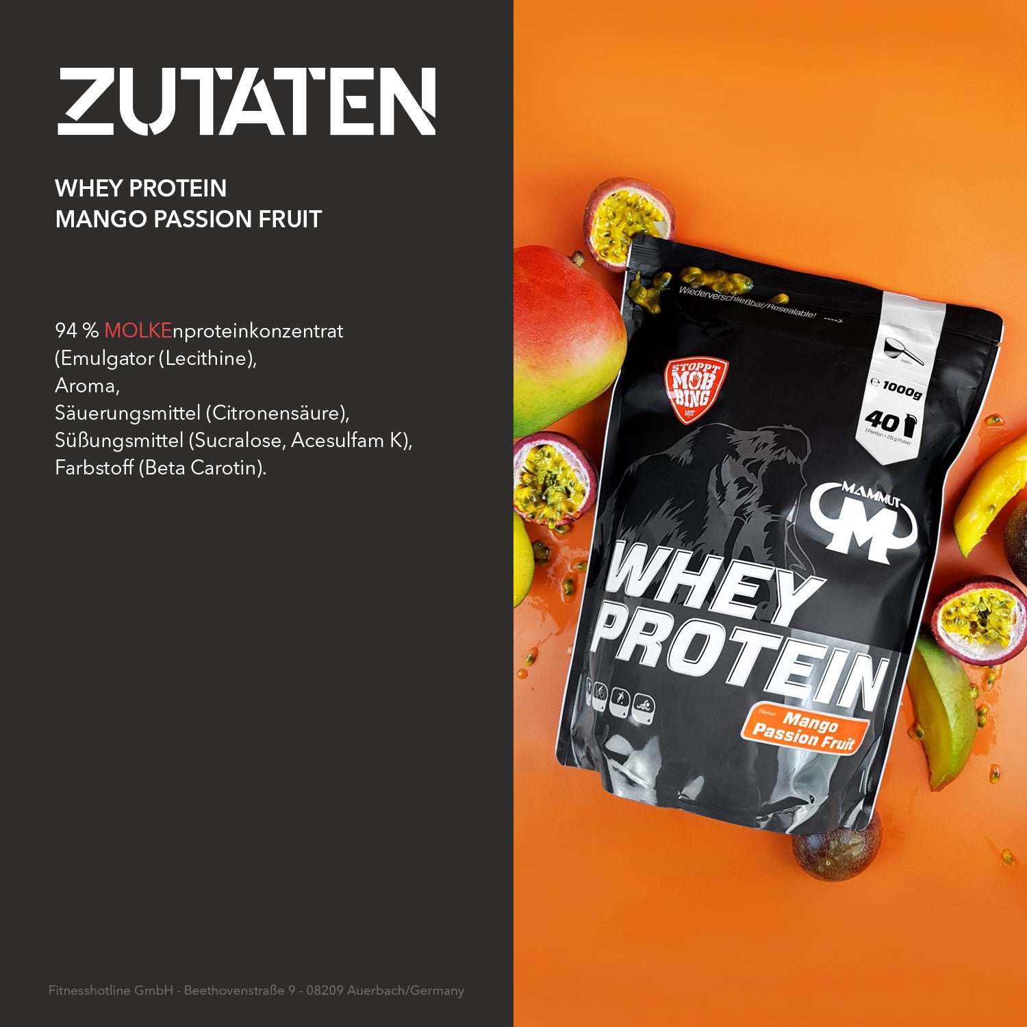 Whey Protein - Mango Passion Fruit - 1000 g Zipp-Beutel#geschmack_mango-passion-fruit