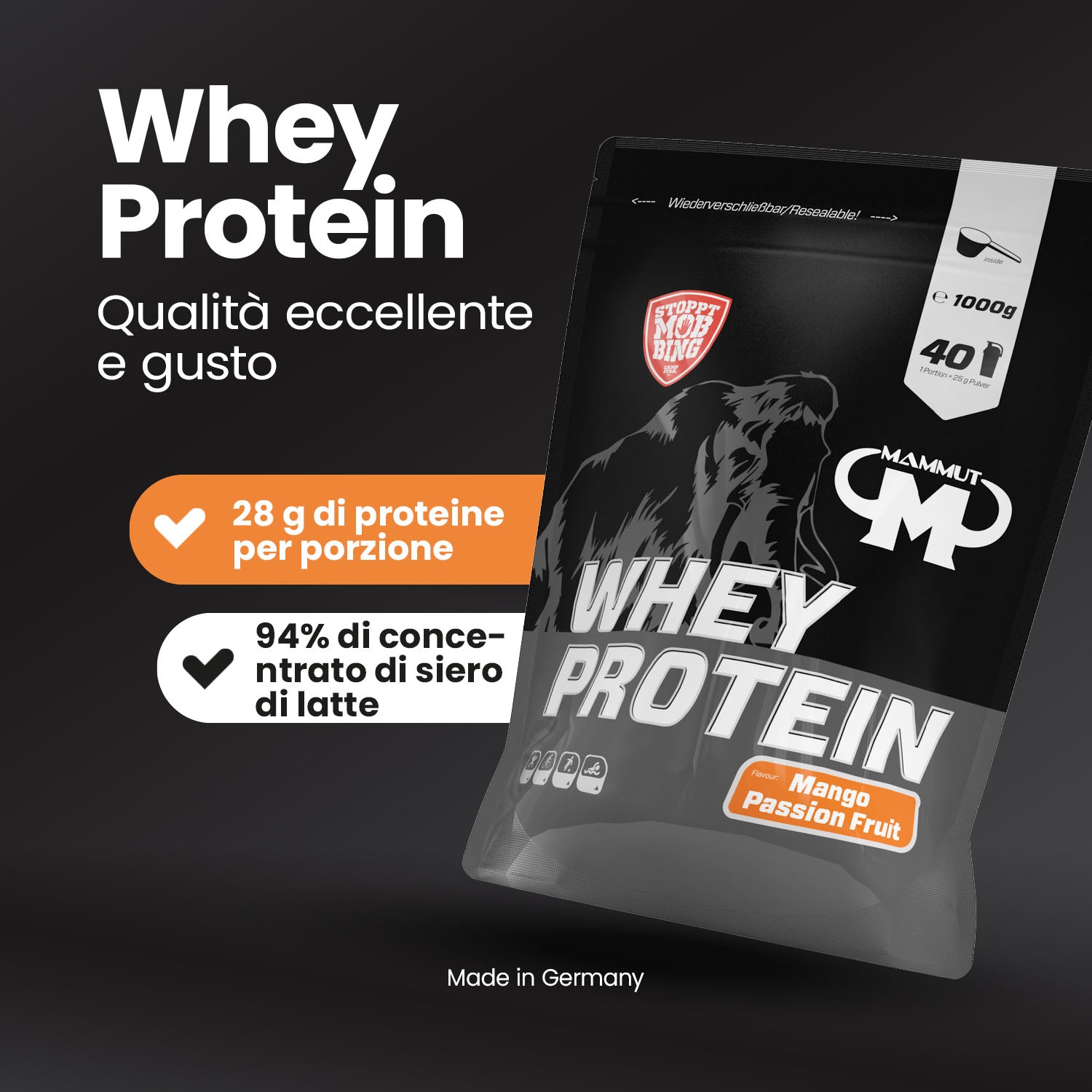 Whey Protein - Mango Passion Fruit - 1000 g Zipp-Beutel#geschmack_mango-passion-fruit