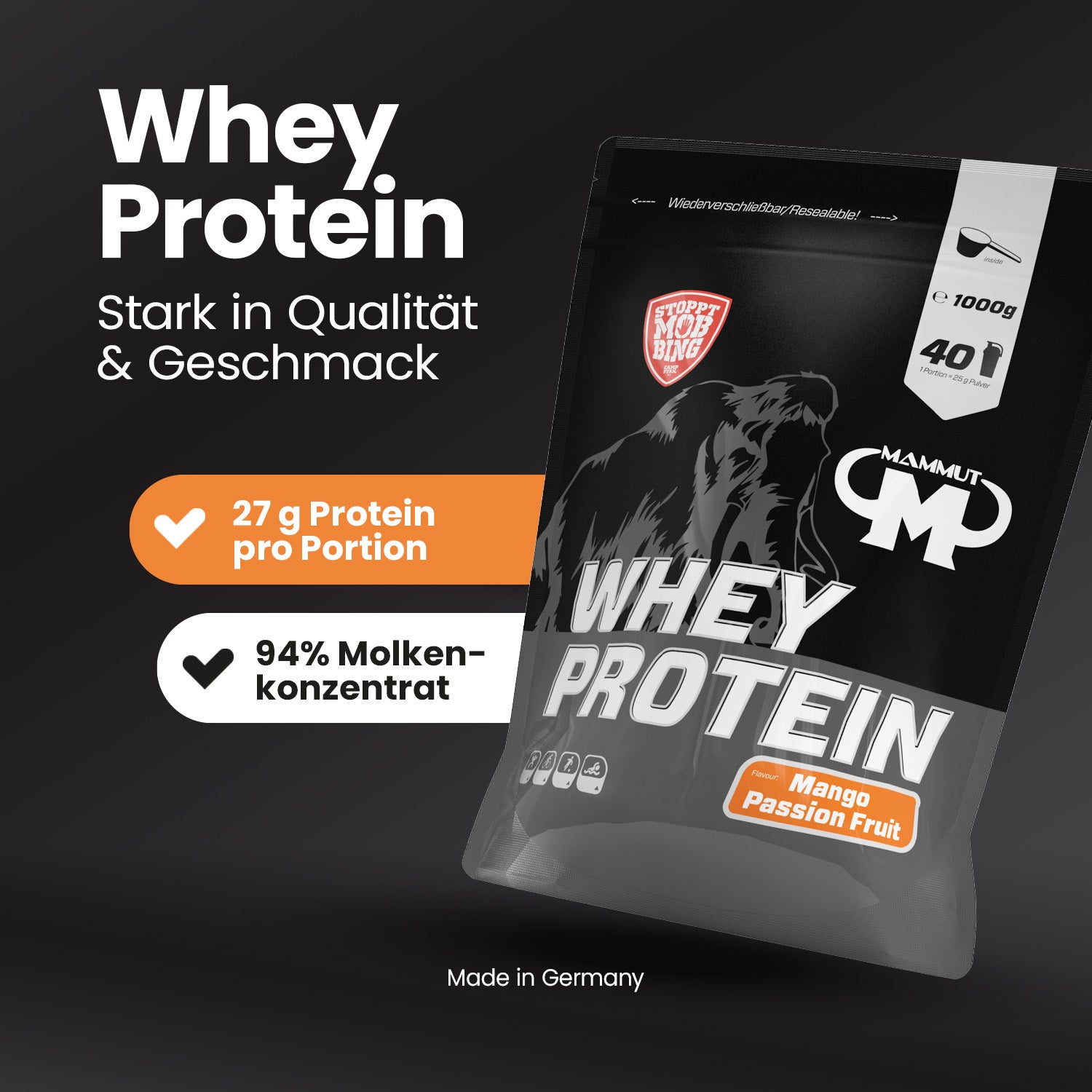 Whey Protein - Mango Passion Fruit - 1000 g Zipp-Beutel#geschmack_mango-passion-fruit