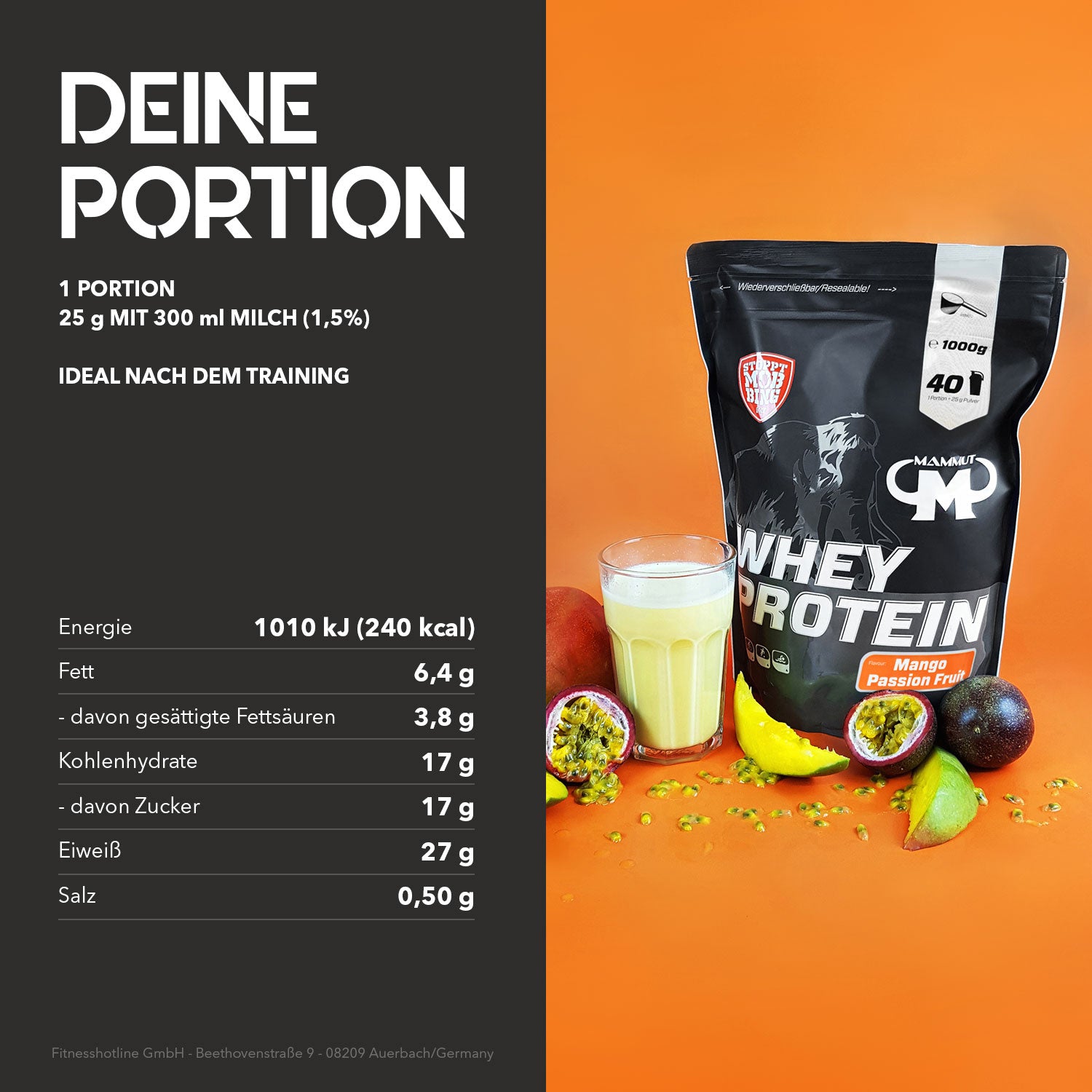 Whey Protein - Mango Passion Fruit - 1000 g Zipp-Beutel#geschmack_mango-passion-fruit