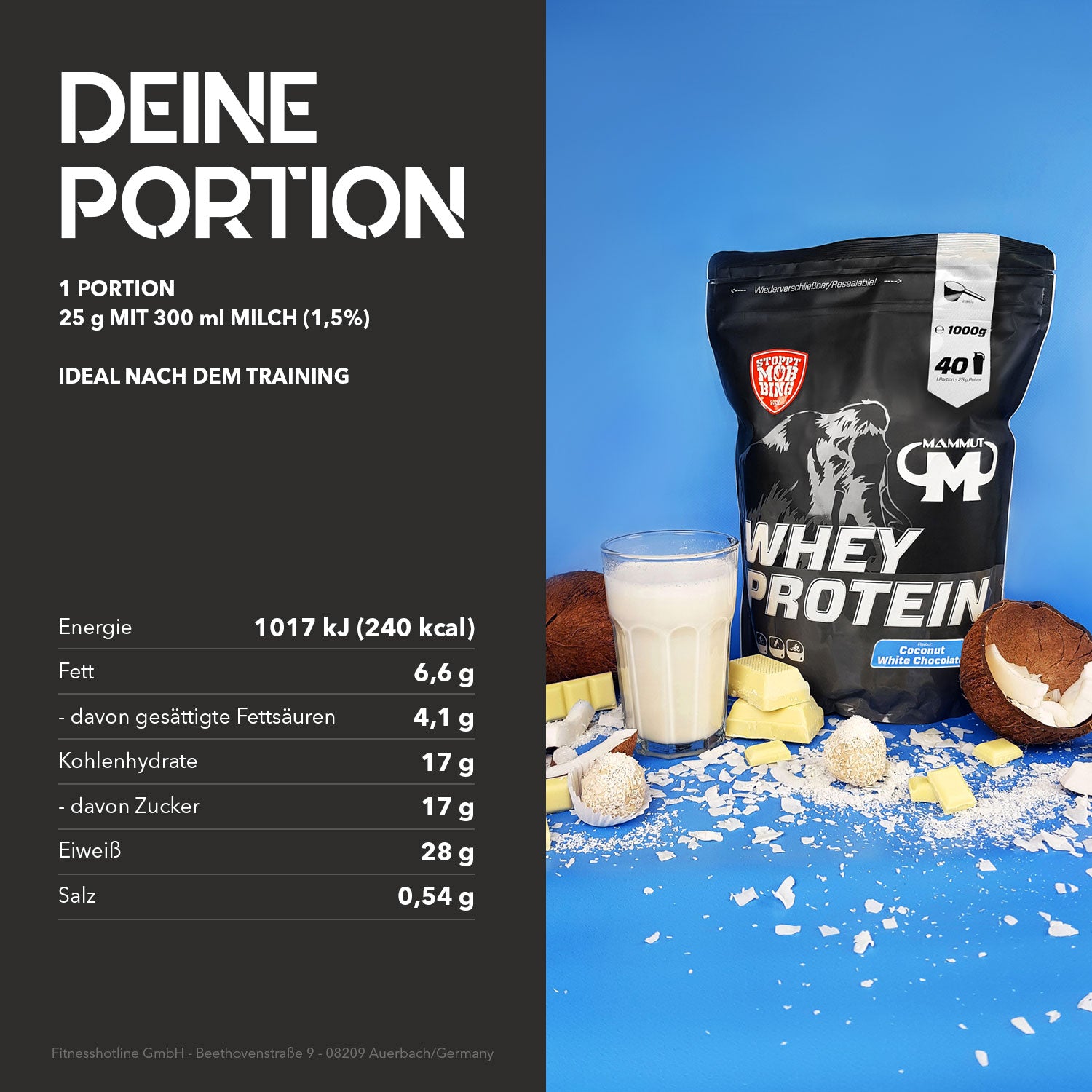 Whey Protein - Coconut White Chocolate - 1000 g Zipp-Beutel#geschmack_coconut-white-chocolate