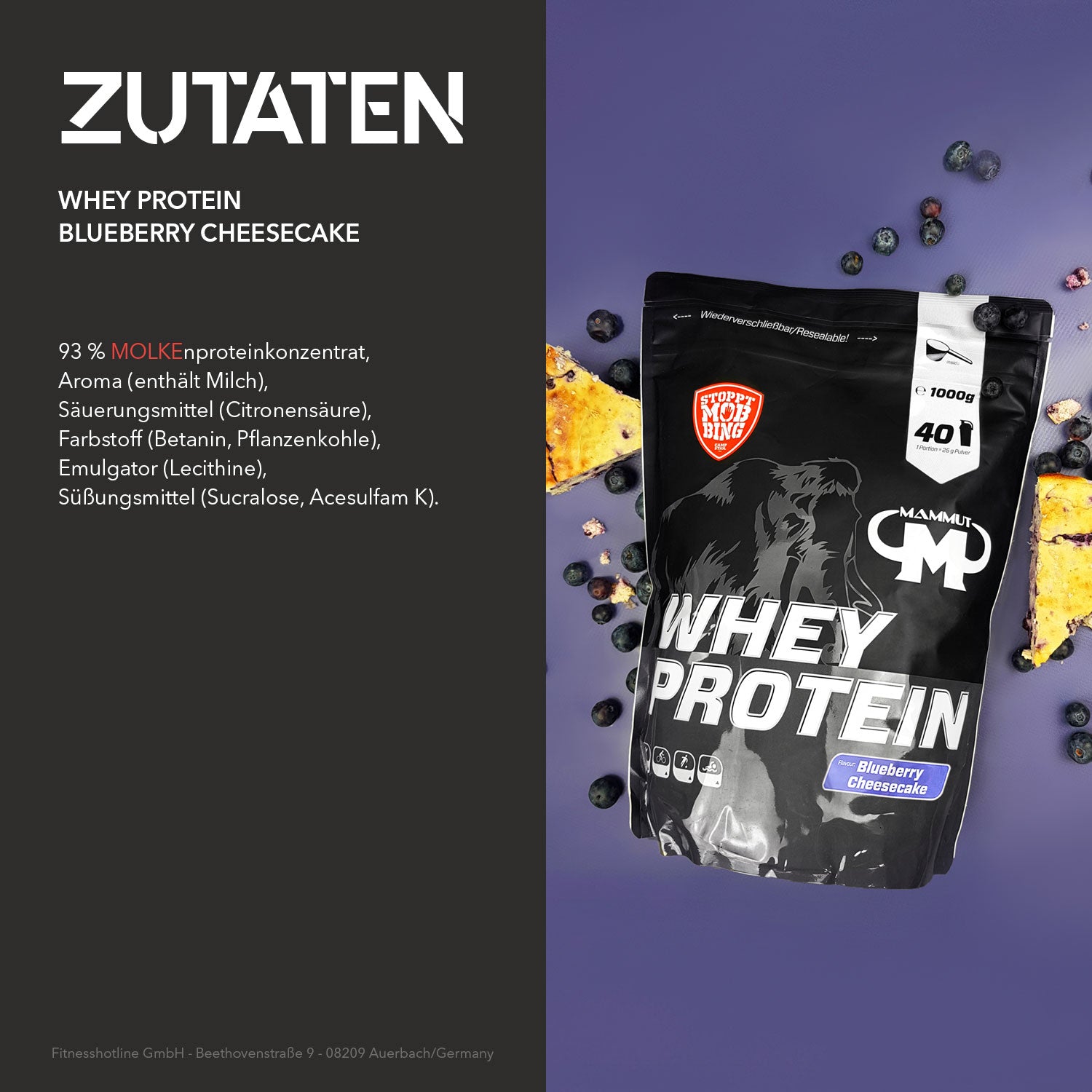 Whey Protein - Blueberry Cheesecake - 1000 g Zipp-Beutel#geschmack_blueberry-cheesecake