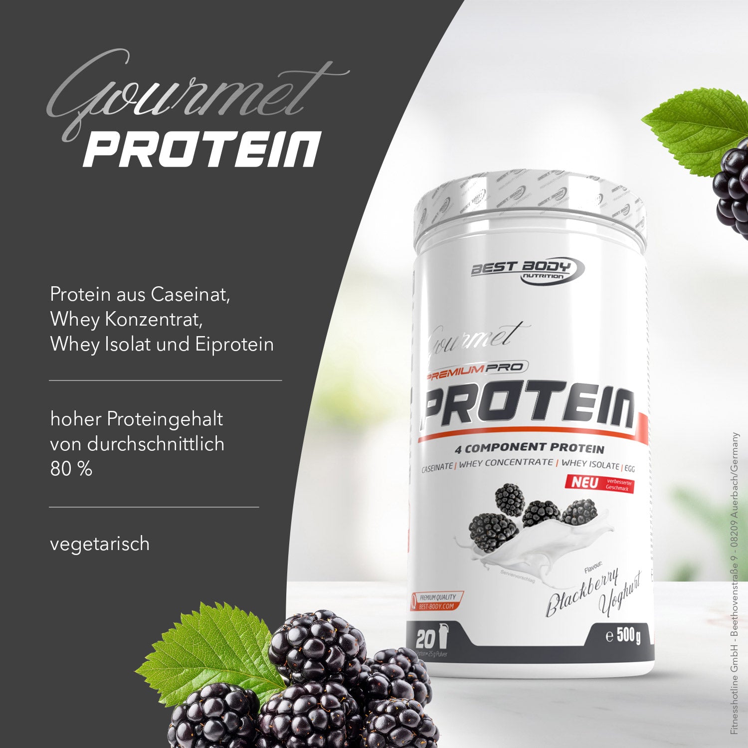 Gourmet Premium Pro Protein - Blackberry Yoghurt - 500 g Dose#geschmack_blackberry-yoghurt