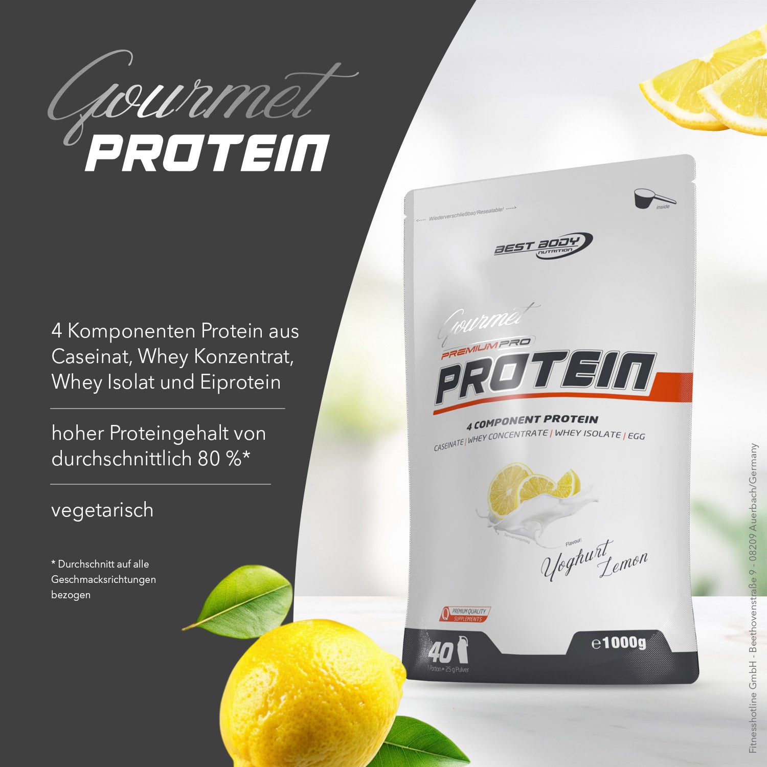 Gourmet Premium Pro Protein - Yoghurt Lemon - 1000 g Zipp-Beutel#geschmack_yoghurt-lemon