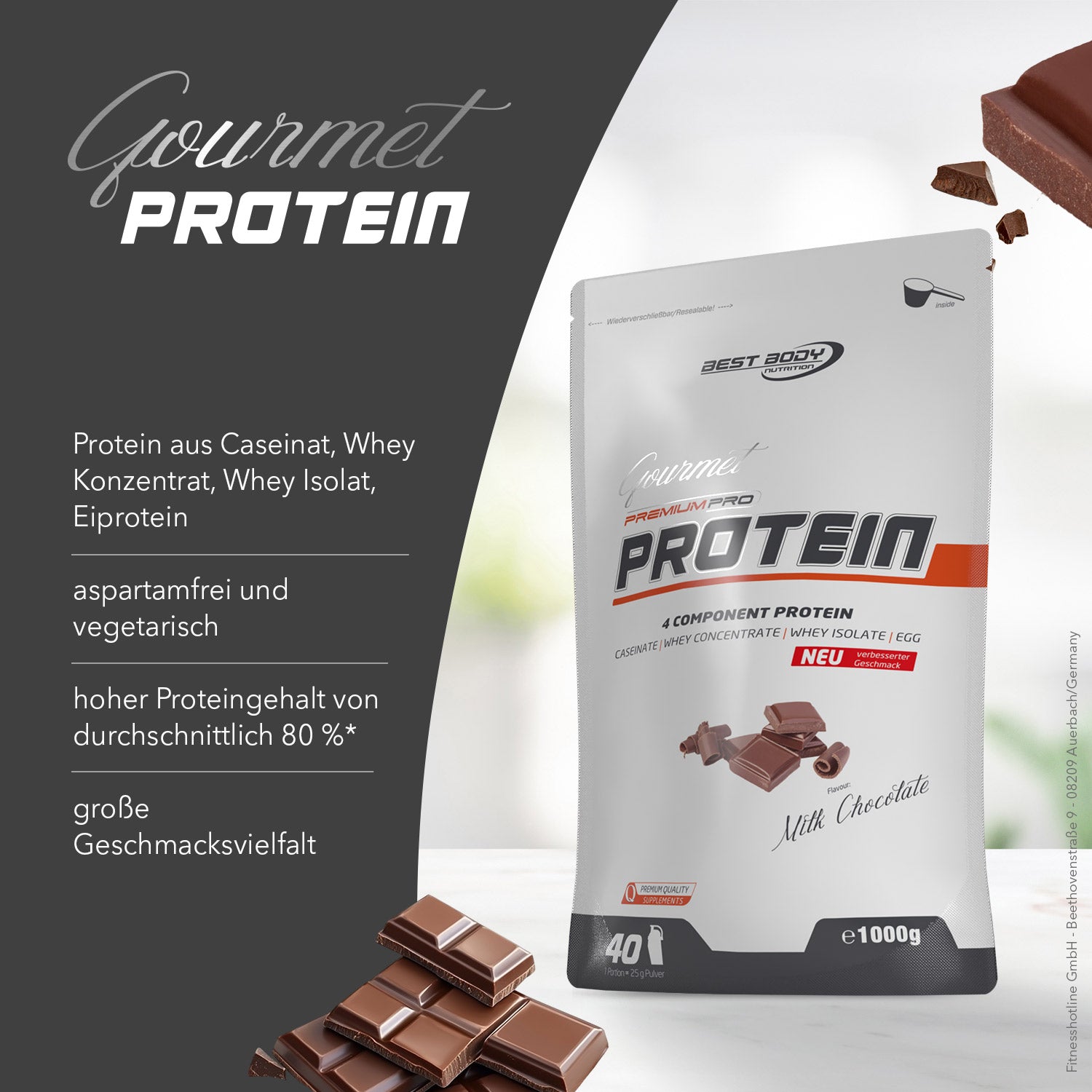 Gourmet Premium Pro Protein - Milk Chocolate - 1000 g Zipp-Beutel#geschmack_milk-chocolate