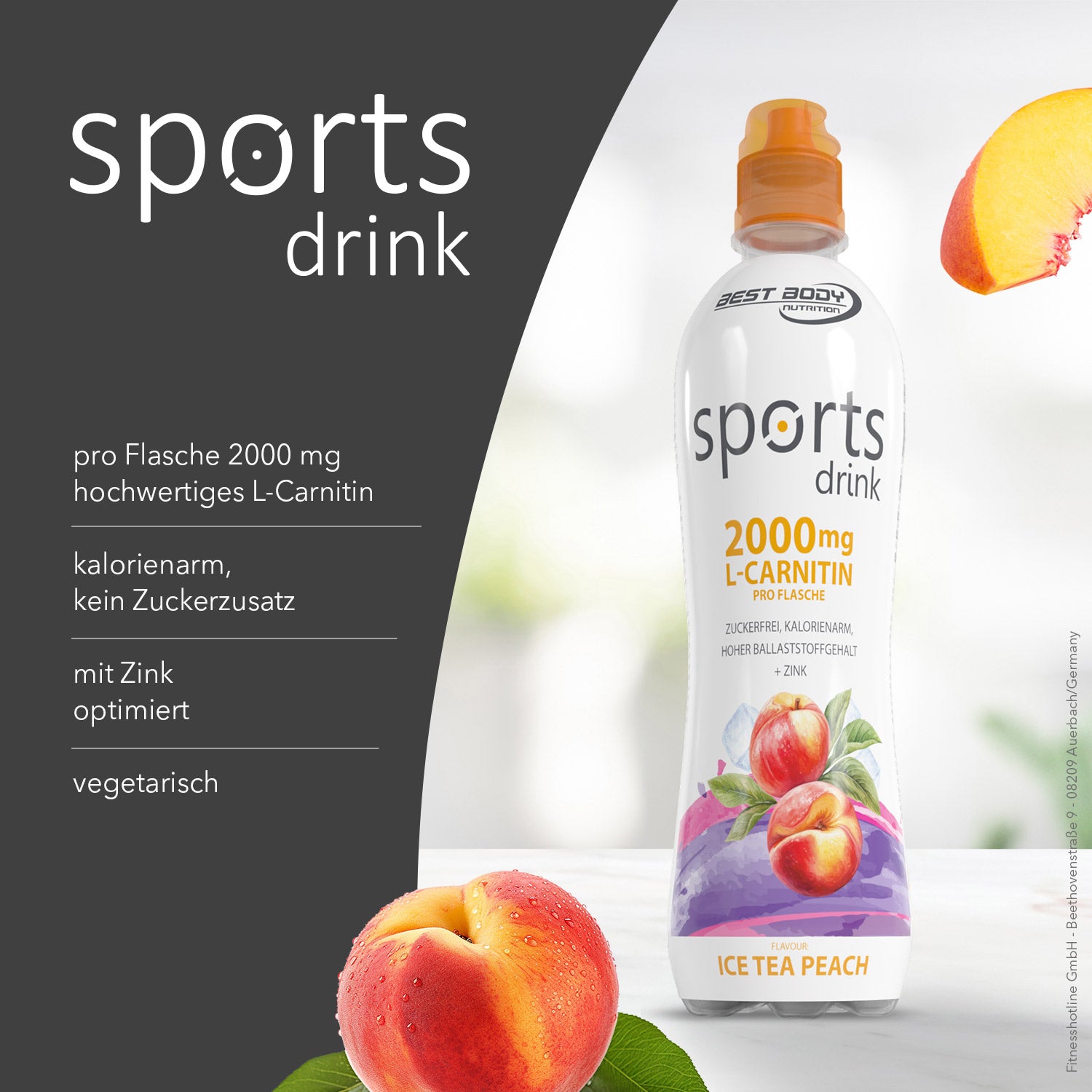 Sports Drink mit L-Carnitin - RTD - Ice Tea Peach - 500 ml PET Flasche#geschmack_ice-tea-peach