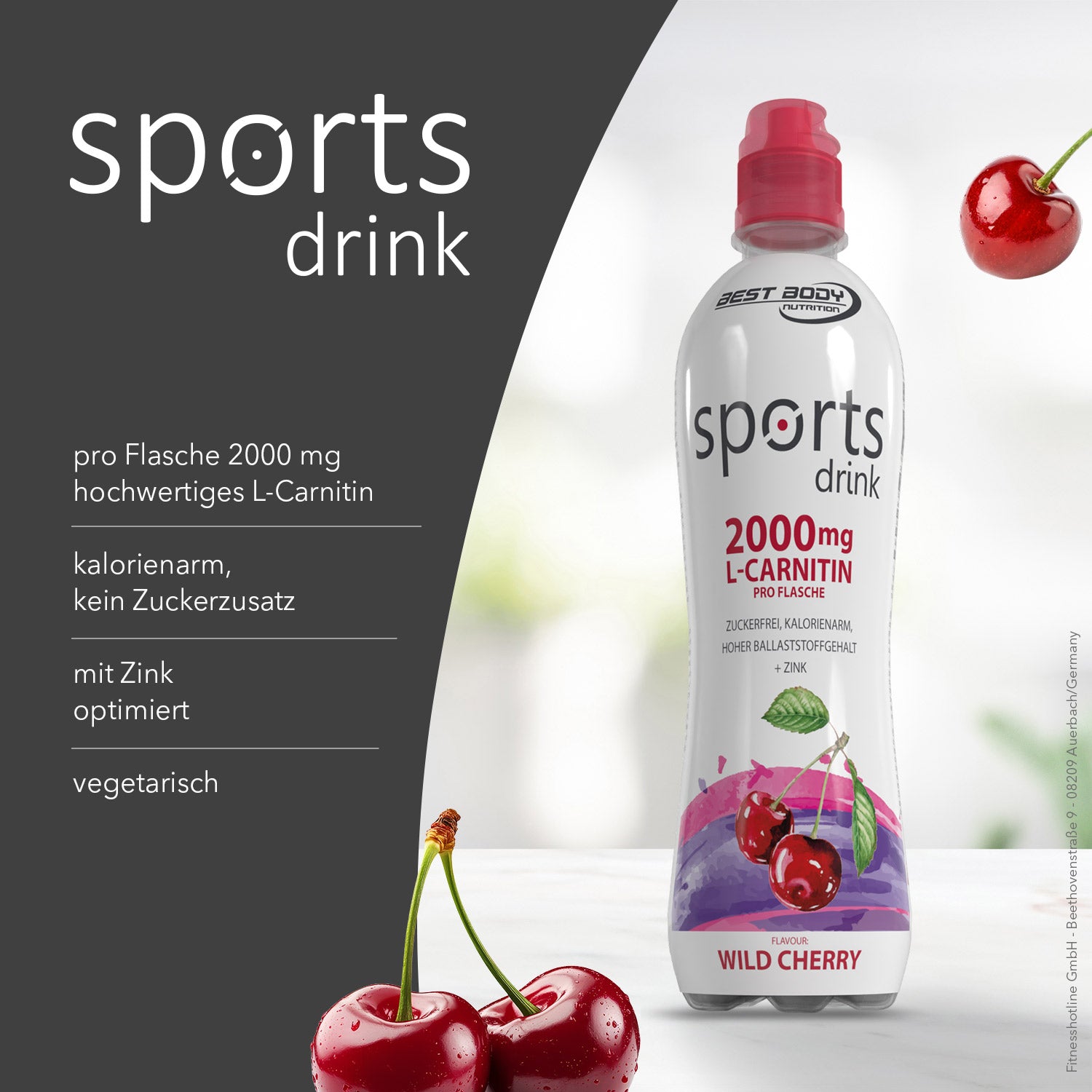 Sports Drink mit L-Carnitin - RTD - Wild Cherry - 500 ml PET Flasche#geschmack_wild-cherry