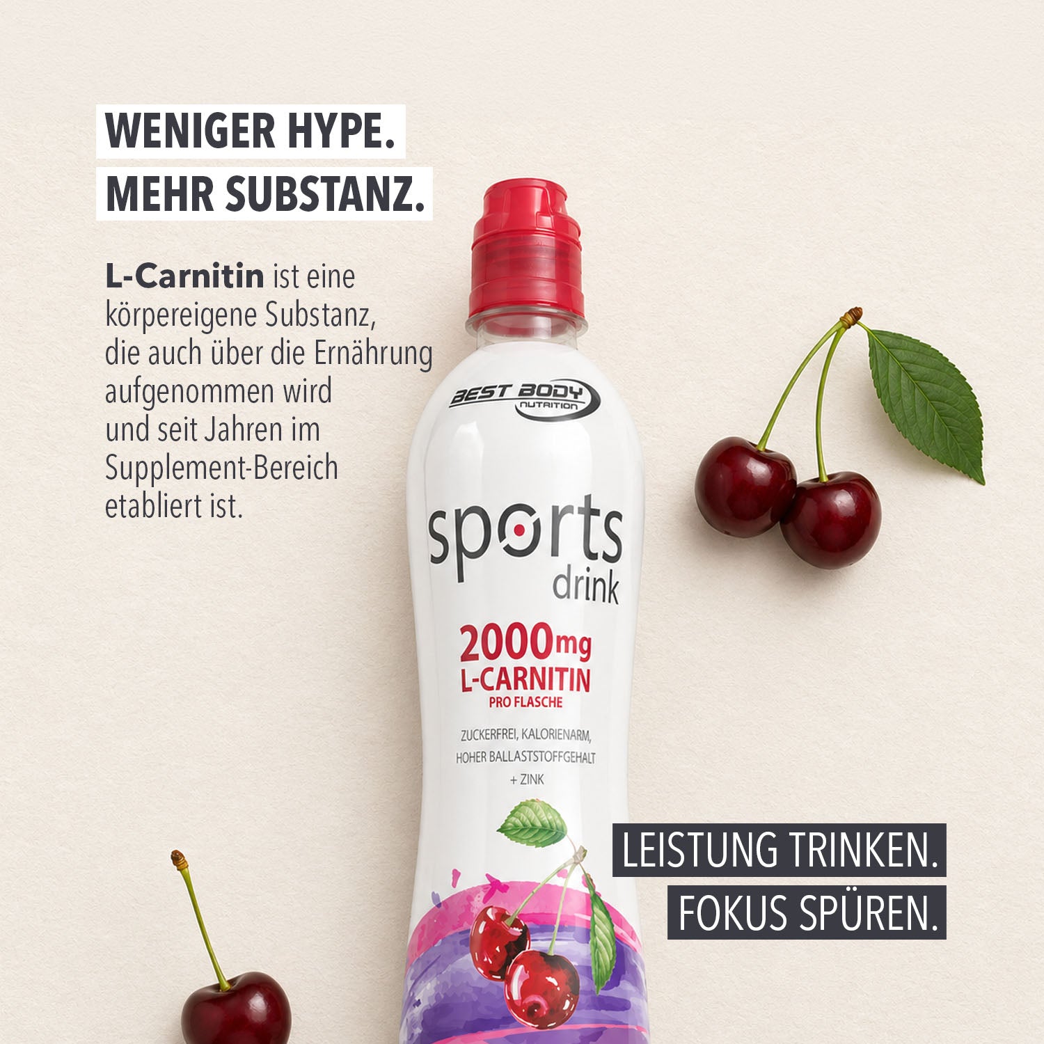 Sports Drink mit L-Carnitin - RTD - Wild Cherry - 500 ml PET Flasche#geschmack_wild-cherry