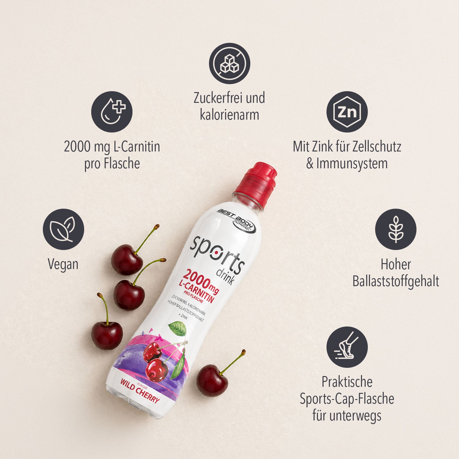 Sports Drink mit L-Carnitin - RTD - Wild Cherry - 500 ml PET Flasche#geschmack_wild-cherry