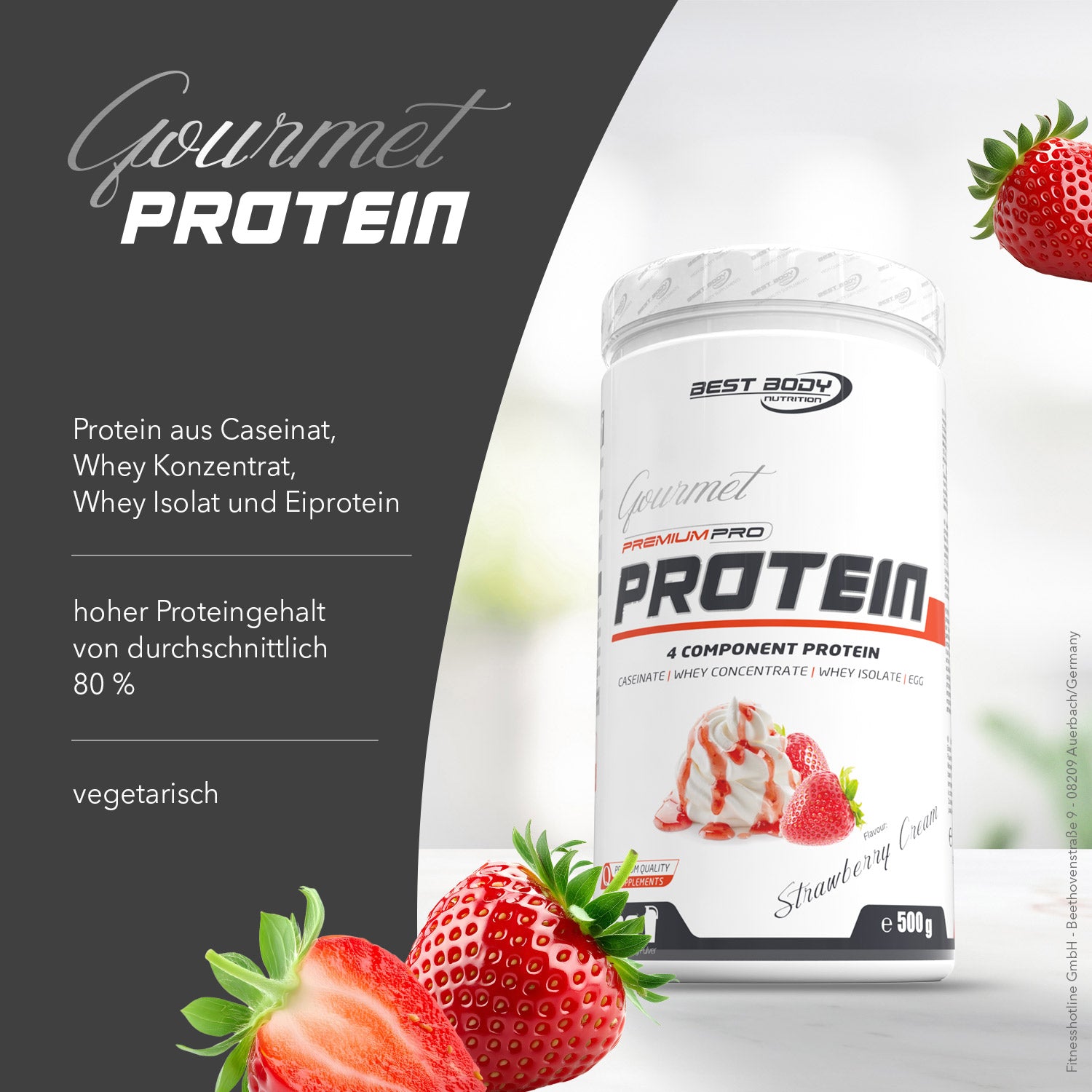 Gourmet Premium Pro Protein - Strawberry Cream - 500 g Dose#geschmack_strawberry-cream