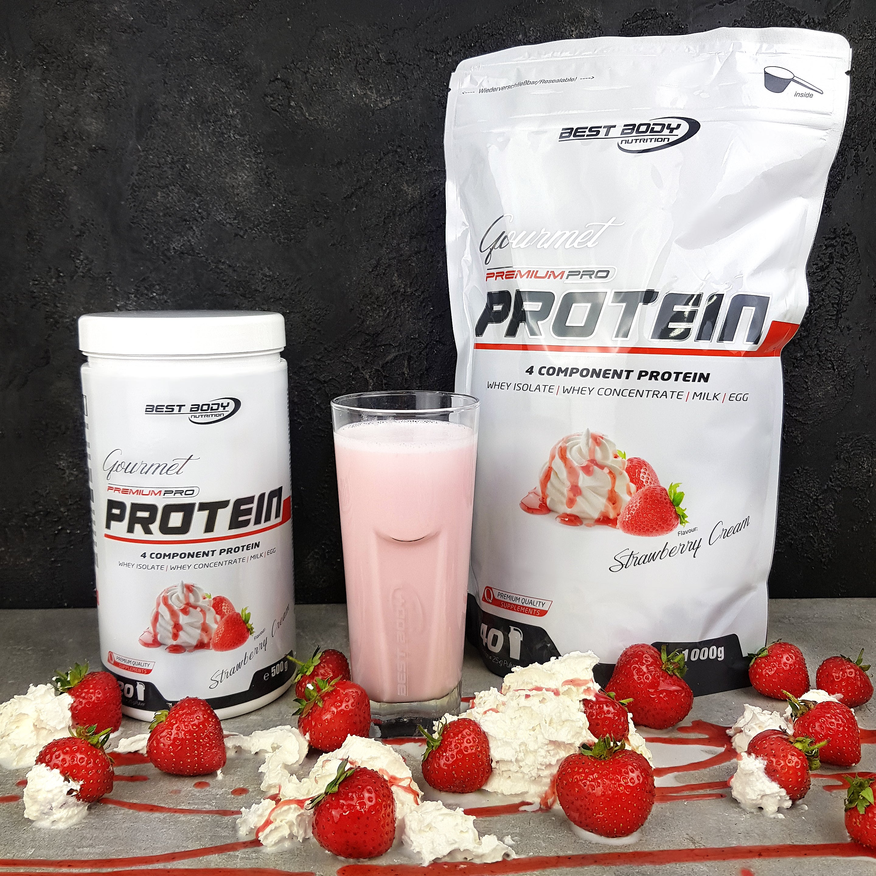 Gourmet Premium Pro Protein - Strawberry Cream - 500 g Dose#geschmack_strawberry-cream