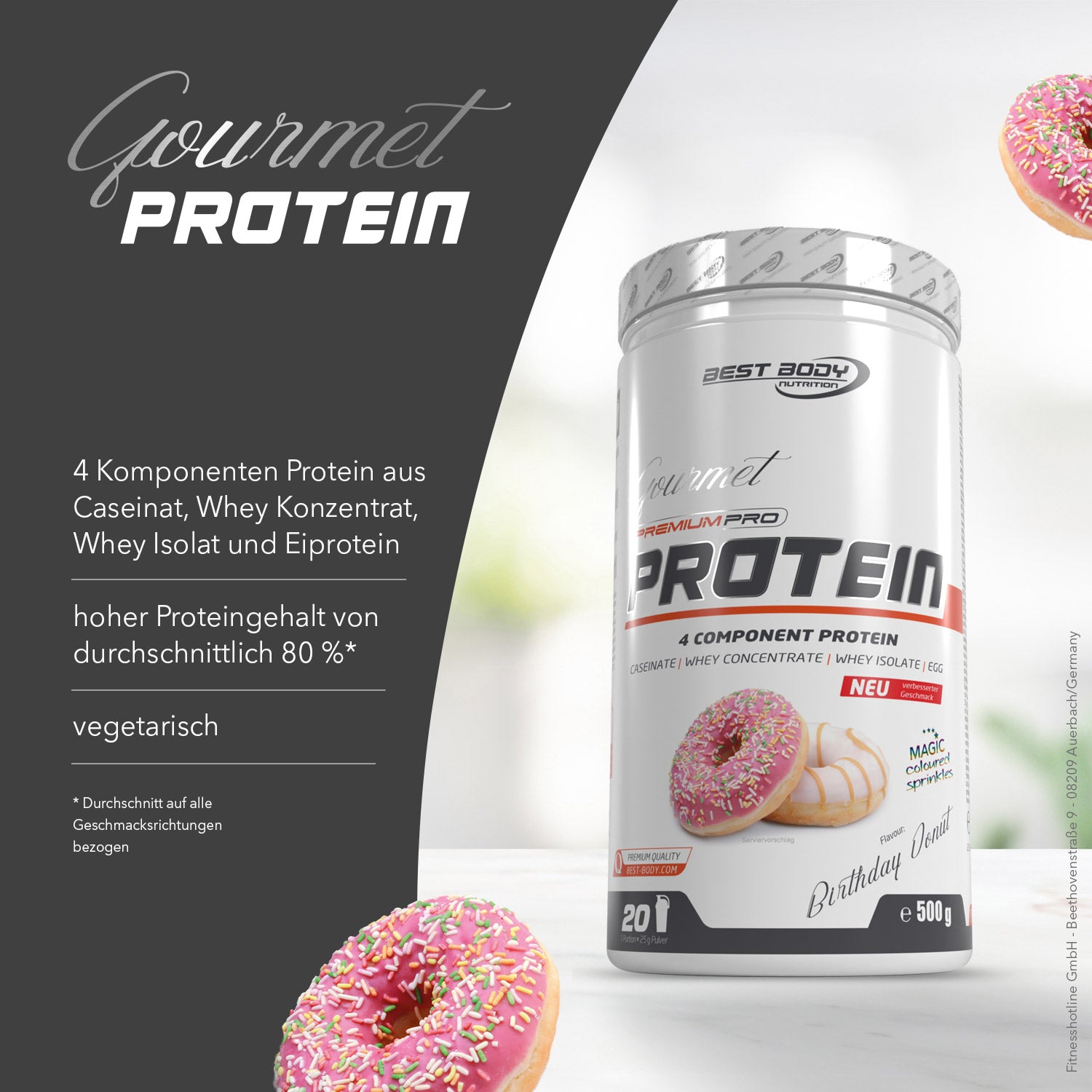 Gourmet Premium Pro Protein - Birthday Donut - 500 g Dose#geschmack_birthday-donut