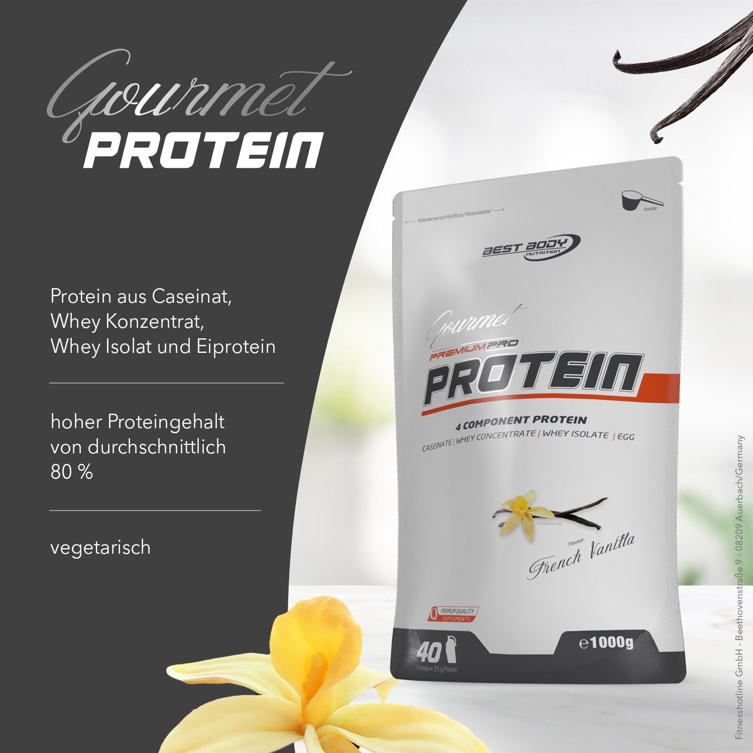 Gourmet Premium Pro Protein - French Vanilla - 1000 g Zipp-Beutel#geschmack_french-vanilla