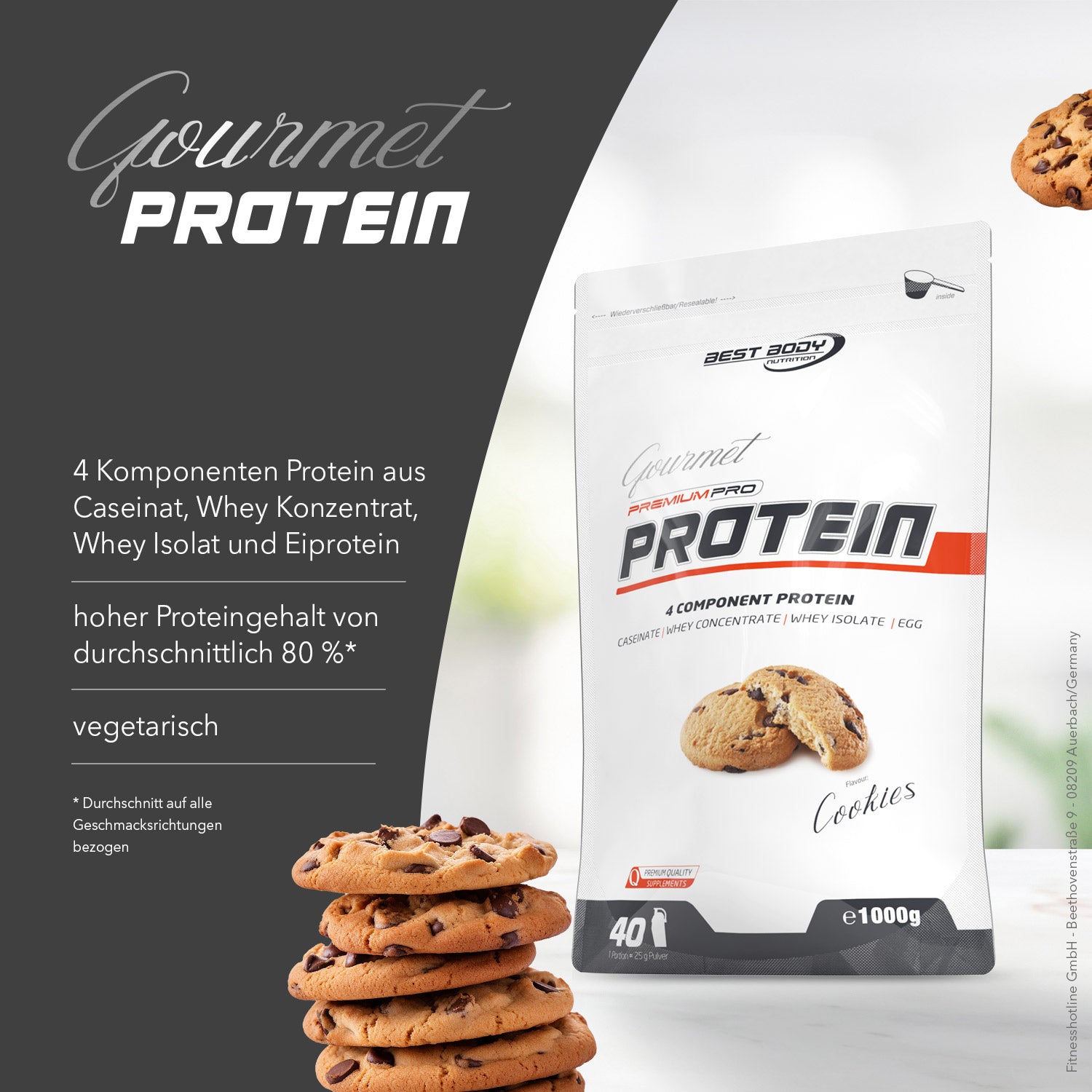 Gourmet Premium Pro Protein - Cookies - 1000 g Zipp-Beutel#geschmack_cookies