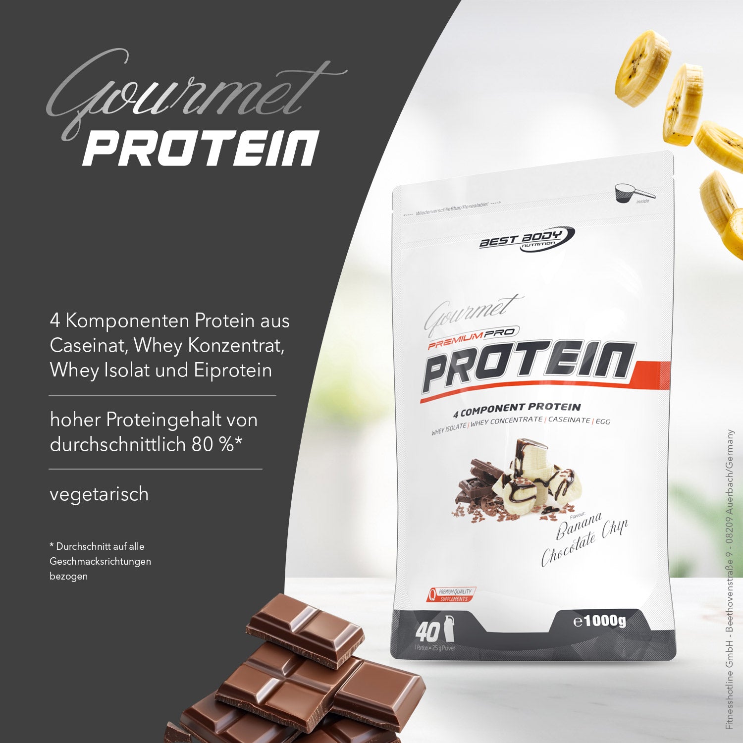 Gourmet Premium Pro Protein - Banana Chocolate Chip - 1000 g Zipp-Beutel#geschmack_banana-chocolate-chip