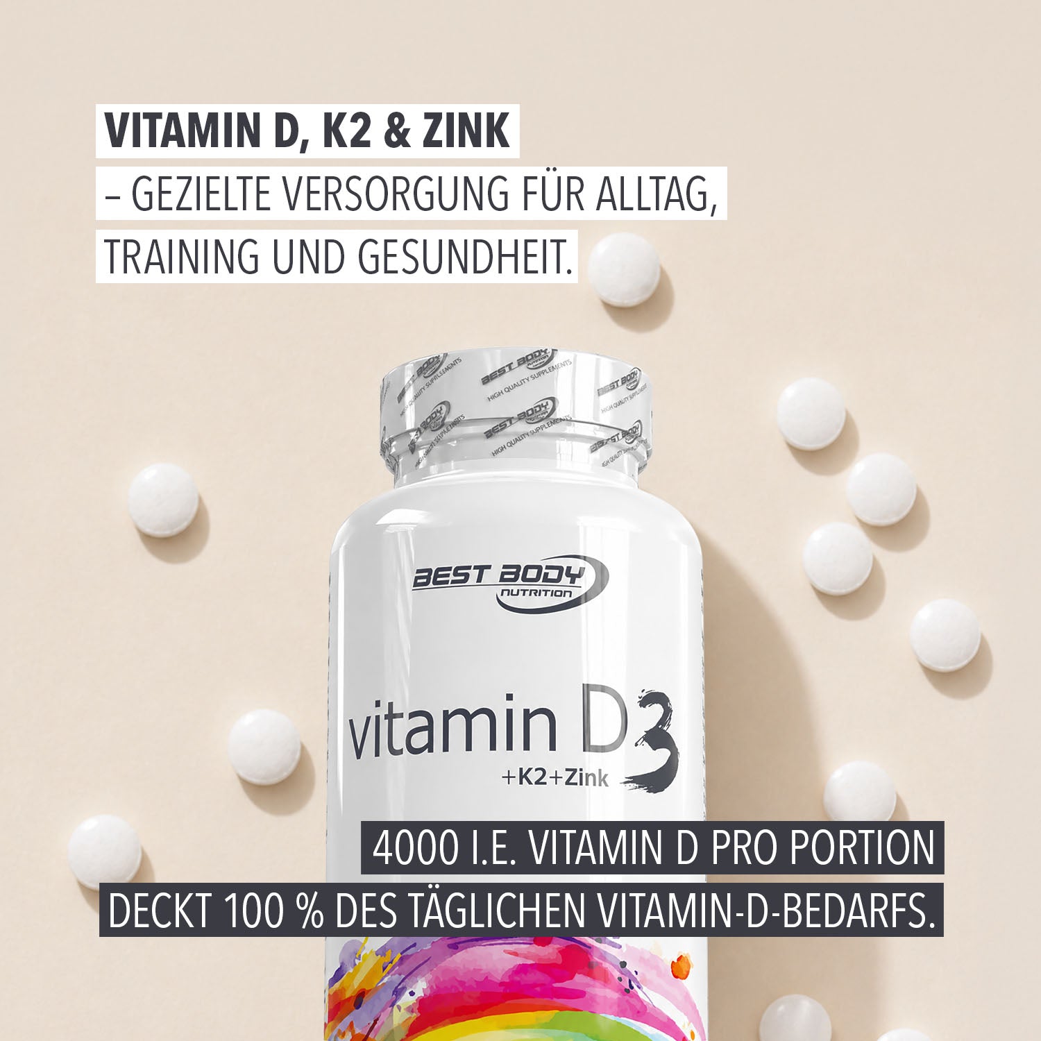 Vitamin D3 + K2 + Zink Tabs - 80 Stück/Dose#_