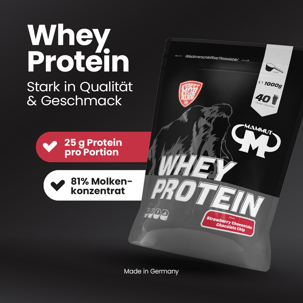 Whey Protein - Strawberry Cheesecake Chocolate Chip - 1000 g Zipp-Beutel#geschmack_strawberry-cheesecake-chocolate-chip