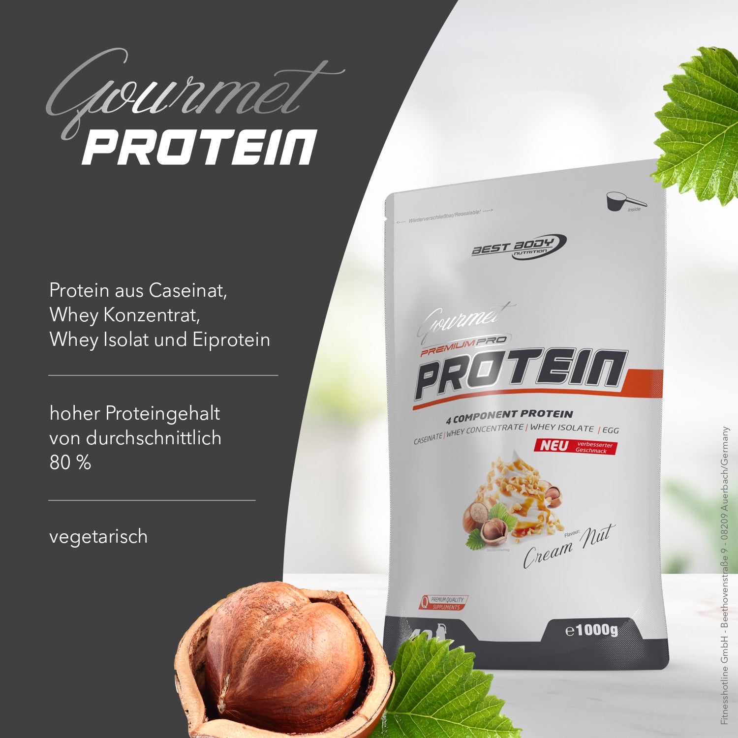 Gourmet Premium Pro Protein - Cream Nut - 1000 g Zipp-Beutel#geschmack_cream-nut