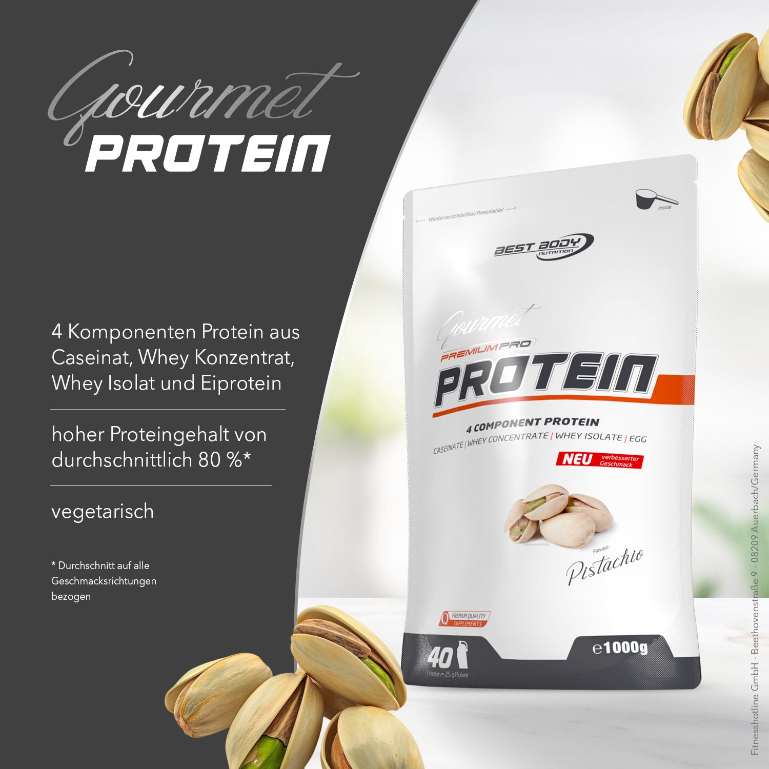Gourmet Premium Pro Protein - Pistachio - 1000 g Zipp-Beutel#geschmack_pistachio