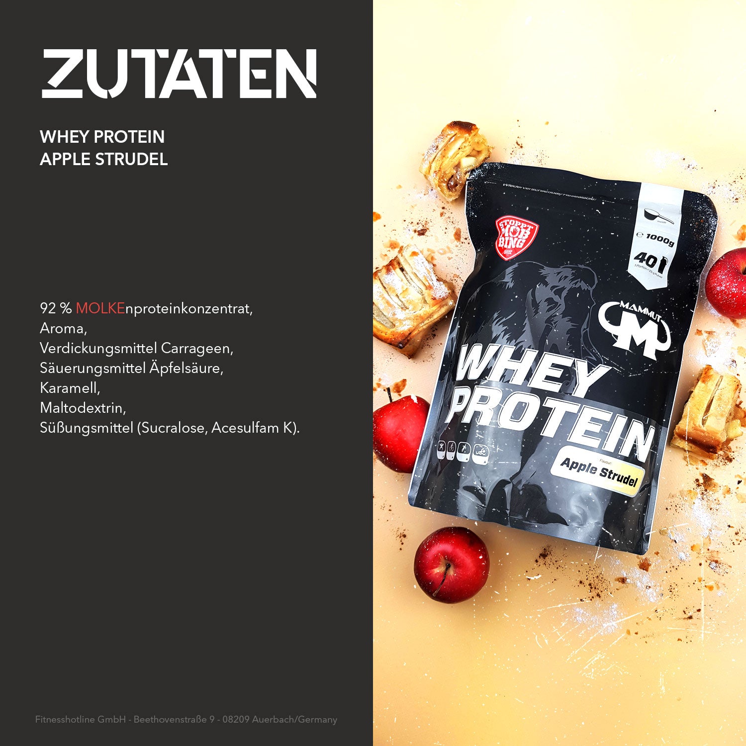 Whey Protein - Apple Strudel - 1000 g Zipp-Beutel#geschmack_apple-strudel