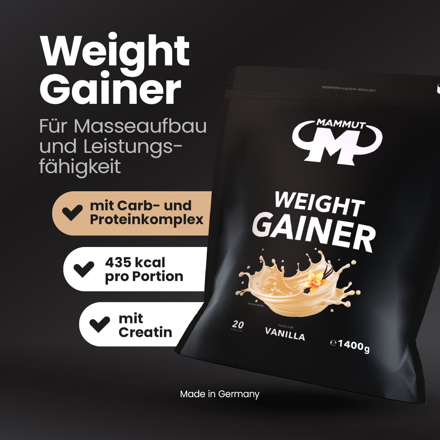 Weight Gainer Crash 5000 - Vanilla - 1400 g Beutel + Shaker#geschmack_vanilla