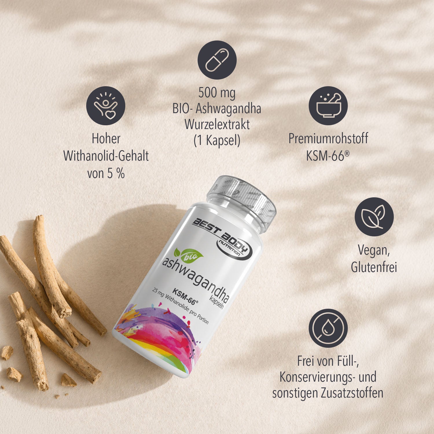 Bio Ashwagandha Kapseln - 60 Stück/Dose#_