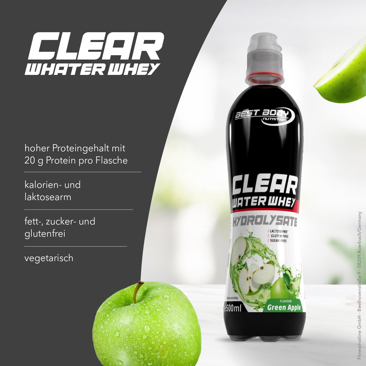 Clear Water Whey Drink - RTD - Green Apple - 500 ml PET Flasche#geschmack_green-apple