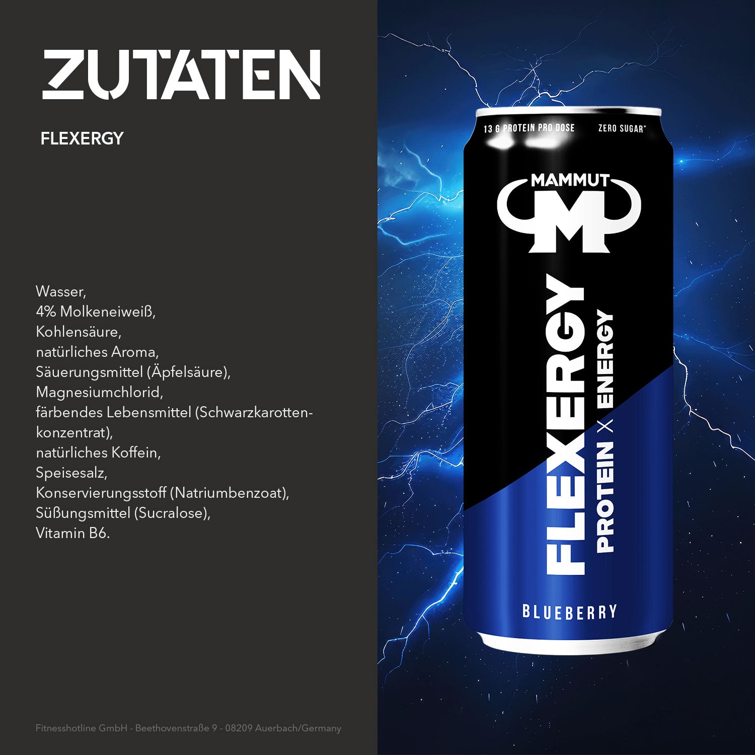 Flexergy - Protein Energy Drink - RTD - Blueberry - 330 ml Dose - MHD 08/25#geschmack_blueberry