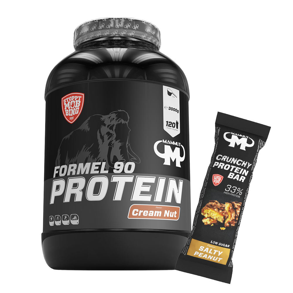 Formel 90 Protein - Cream Nut - 3000 g Dose + Protein Bar (Salty Peanut)#geschmack_sahne-nuss