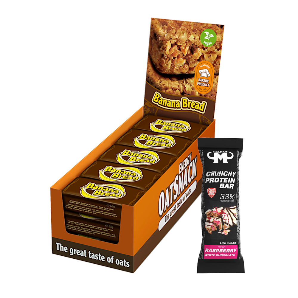 Oat Snack - Banana Bread - 1050 g Faltschachtel + Protein Bar (Raspberry White Chocolate)#geschmack_banana-bread