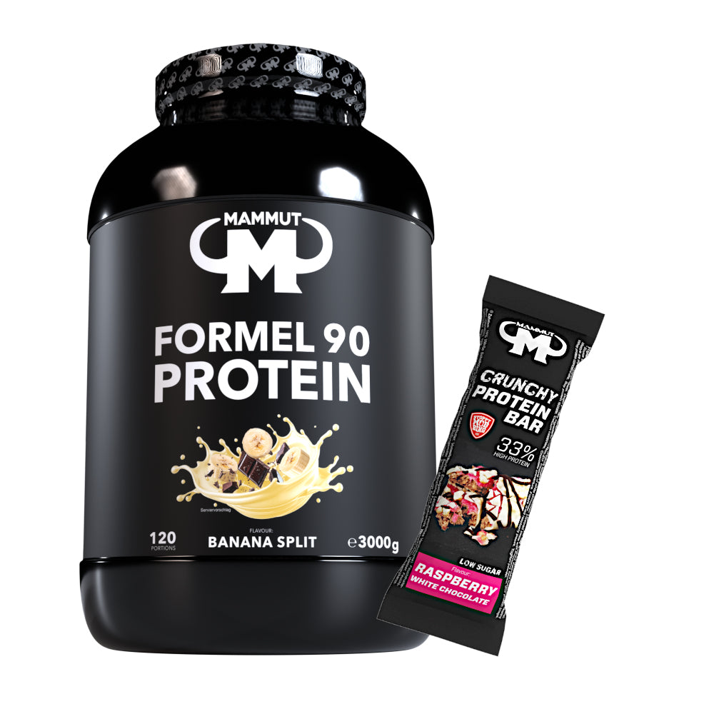 Formel 90 Protein - Banana Split - 3000 g Dose + Protein Bar (Raspberry White Chocolate)#geschmack_banana-split
